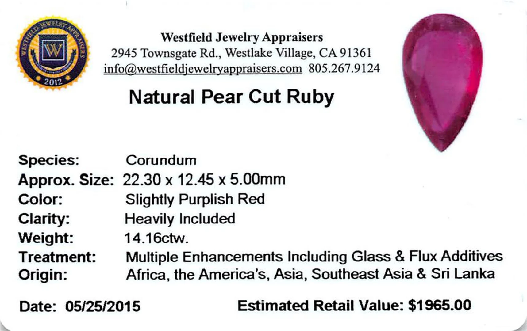 Pear Shaped Ruby Appraisal