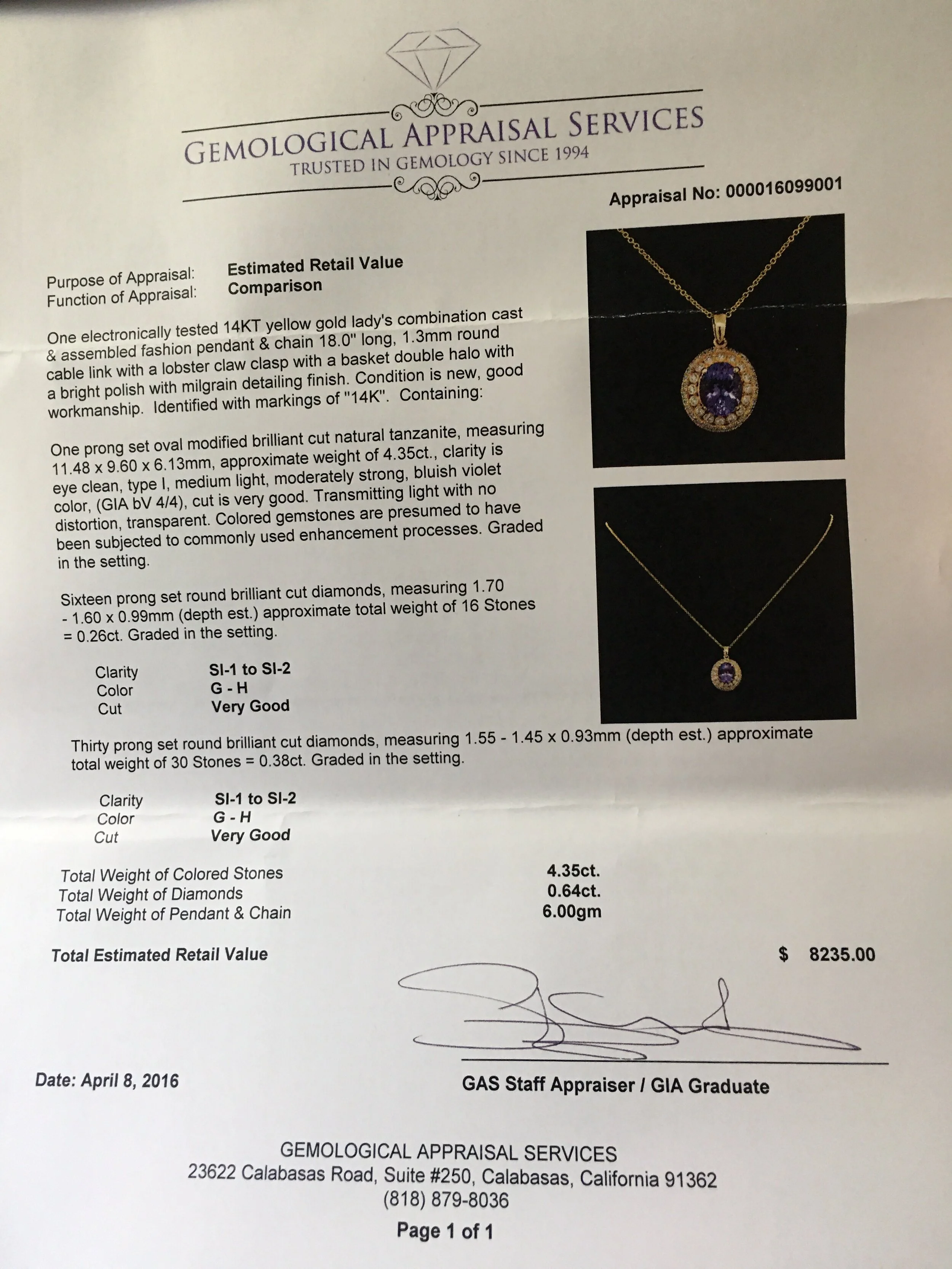 Apraisal of Tanzanite and Diamond Pendant.JPG