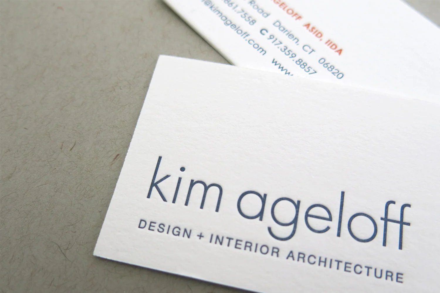 Kim Ageloff Design + Interior Architecture Two-Sided, Letterpress Business Card