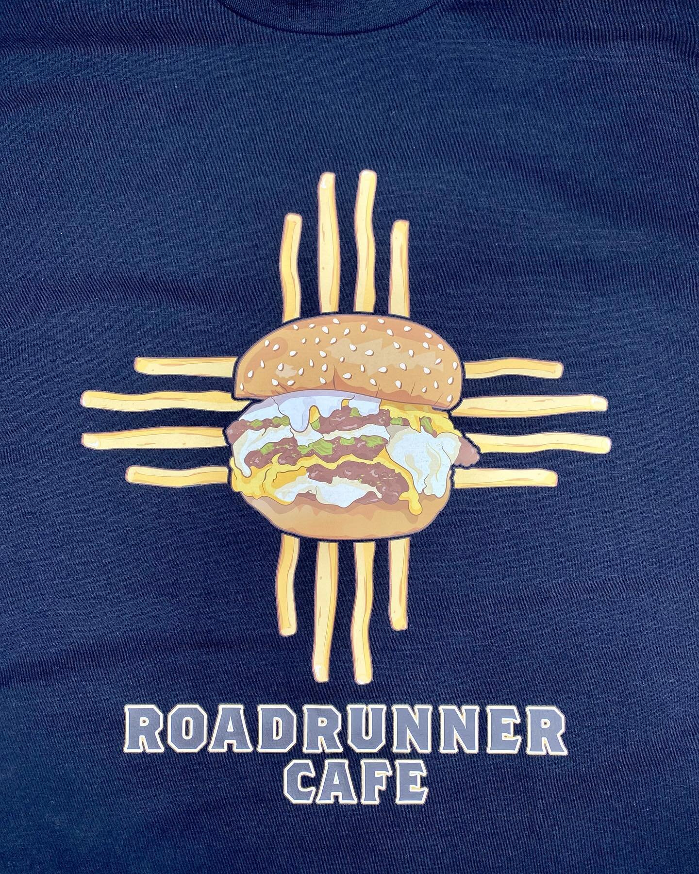 Go to @roadrunnercafenm to get the best burger in town and pick up one of their new shirts!  Thanks again to @jlt21 for the awesome design
.
.
#moonmanprinting #mainstreetroswell #downtownroswell #customprintedtees #supacolor #nextlevelapparel #super