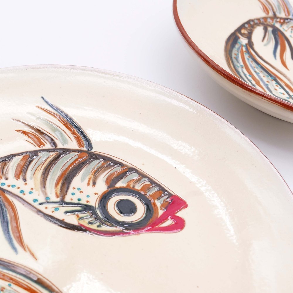 Sur commande - Assiette de table en grès marron et bleu, assiette poterie,  assiette ceramique