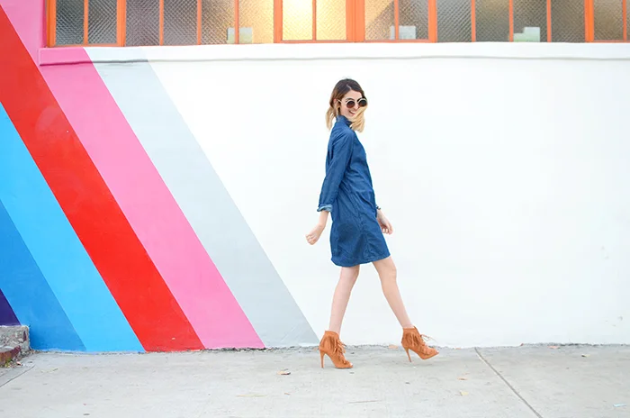 jean dress fringe shoes