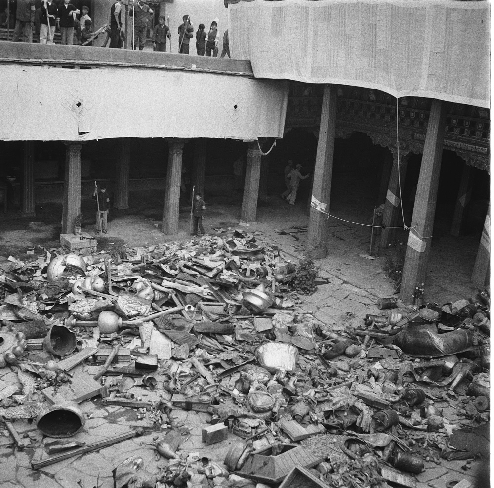 August 24, 1966, the “Destroy the Four Olds” campaign started to ravage Lhasa; Tibet’s most important Buddhist Temple–the Jokhang–filled with Buddhist statues smashed by Red Guards and the masses of the Cultural Revolution. 