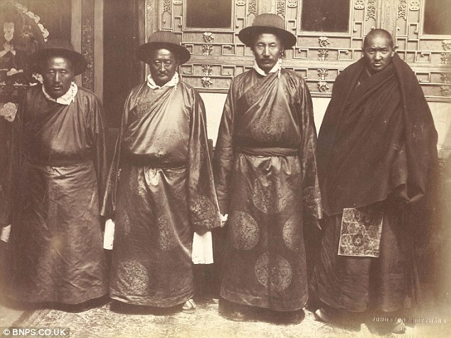 The Council of four in the Potala palace. The fleeing Dalai Lama left these officials behind to negotiate with the British - photograph by John Claude White