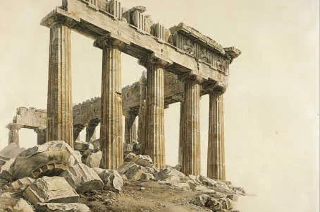The South-east Corner of the Parthenon, Athens. Drawing by Giovanni Battista Lusieri, 1803