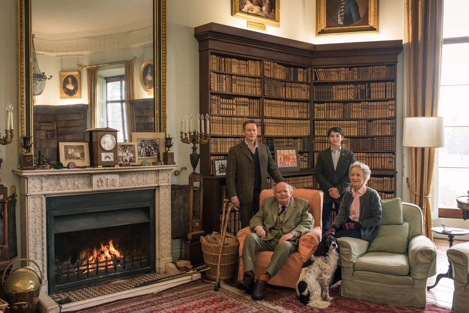 The Earl and Countess of Elgin (seated), with Lord Bruce, Benedict Bruce and Thistle the dog