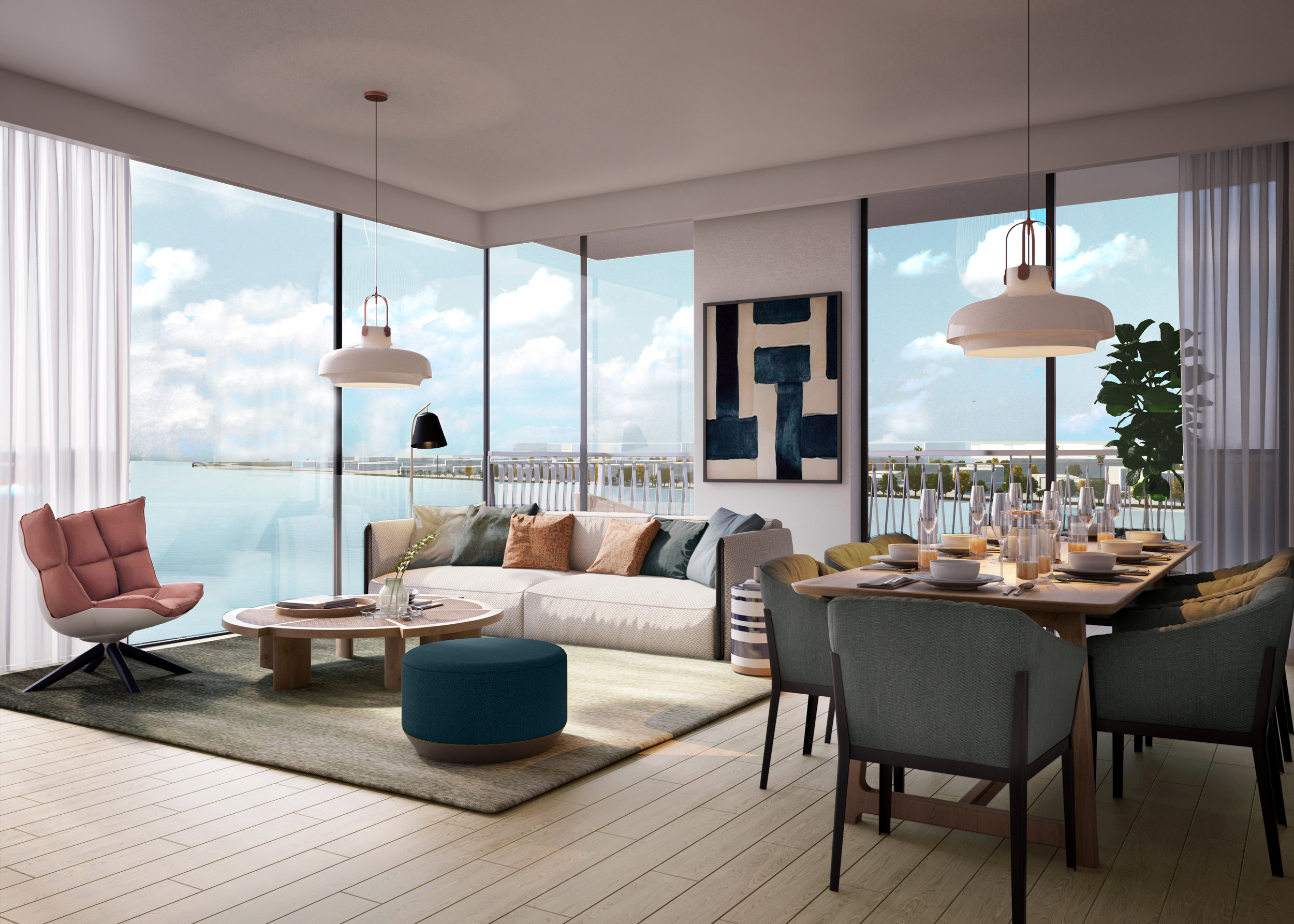 Blue Scheme: Two Bedroom Apartment Living and Dining 