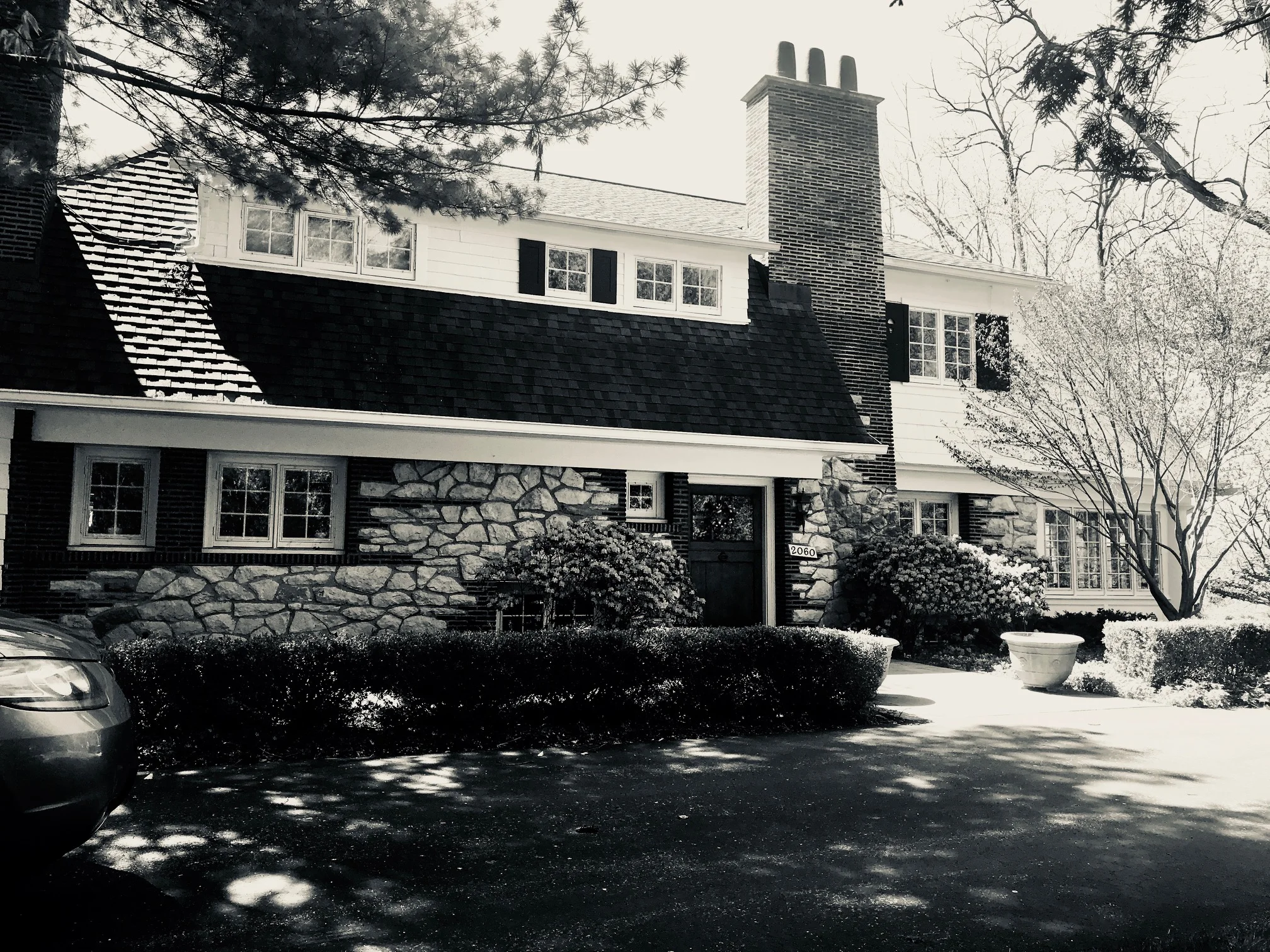 Exterior black and white