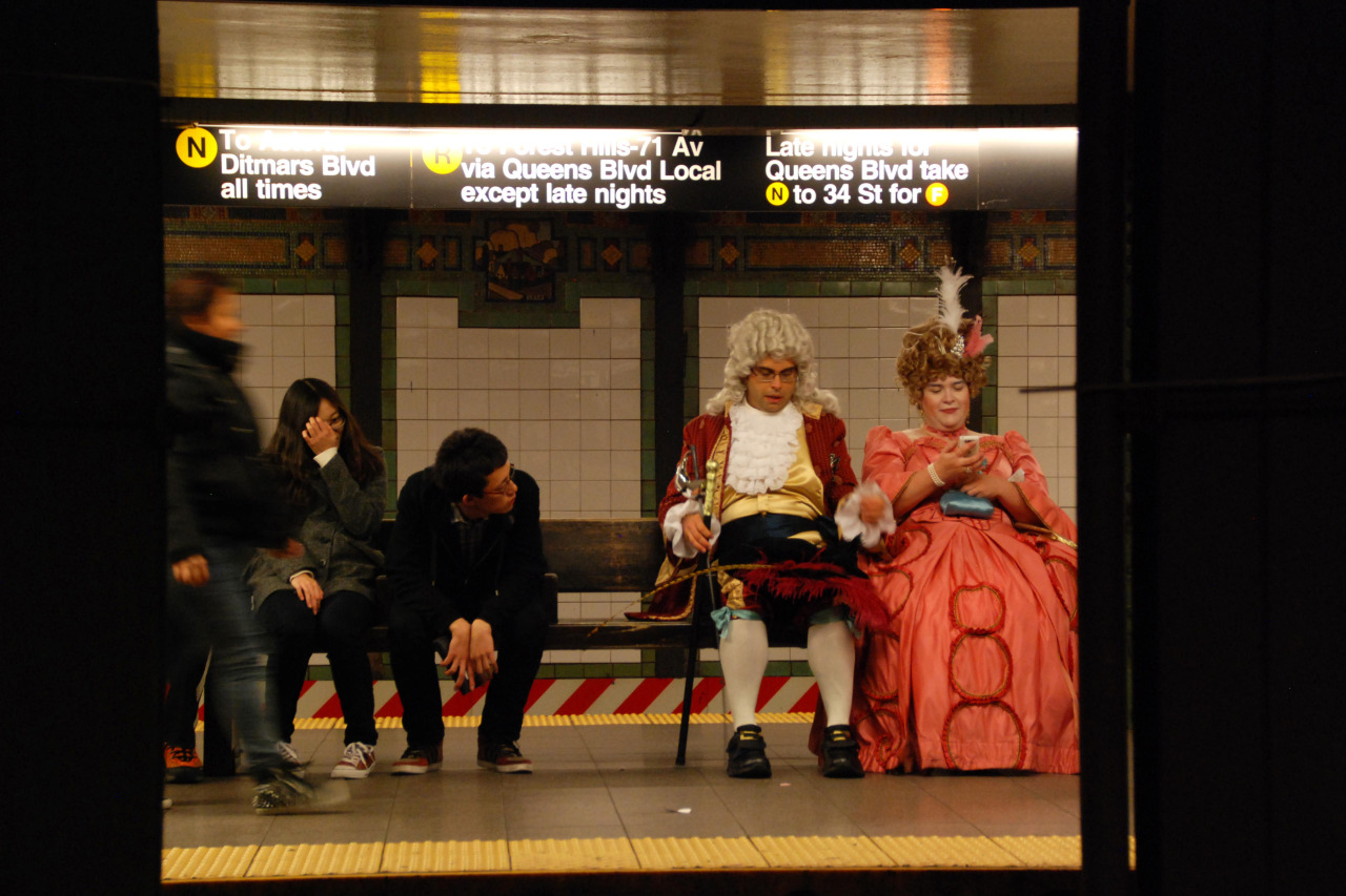  Halloween night at Union Square subway station. N/Q/R platform.&nbsp;Oct. 31, 2014.    