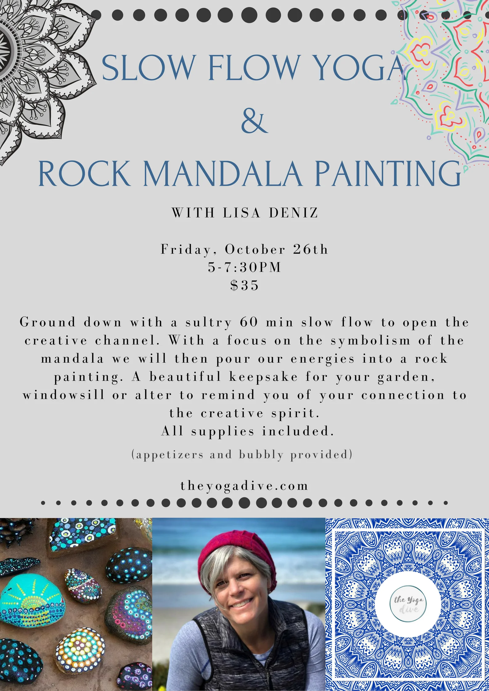 Artist Lisa Deniz and beautiful Painted Rock Mandalas