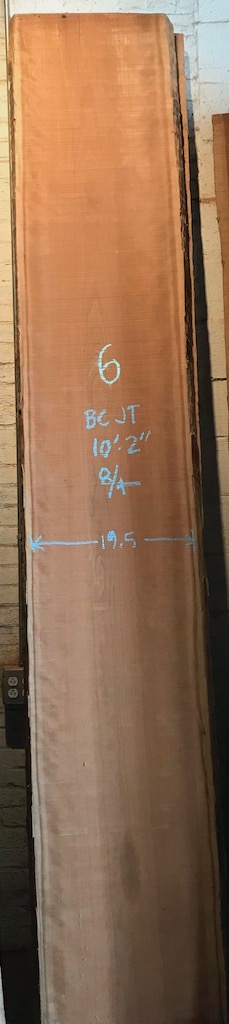 BCJT-6 10’-2” L x 19.5” W x 2” T 33 bf @ $25/bf $826
