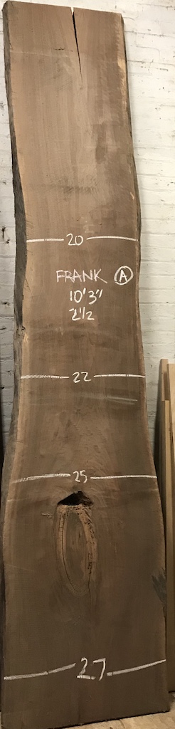 BW0611FRANK - A 10’-3” L x 23” W x 2.5” T 49.1 bf @ $25/bf $1228