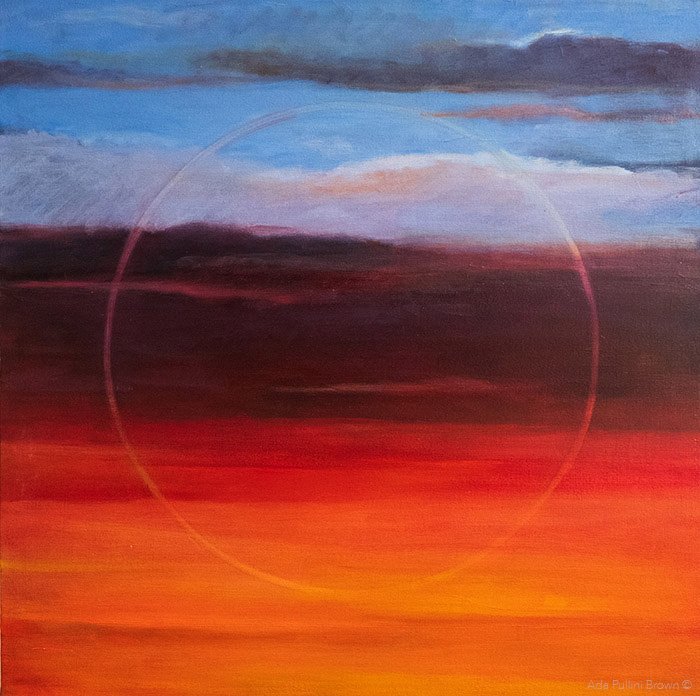 SUNSET CIRCLED THROUGH THE FIRMAMENT  — 2022,  oil on canvas, 24 × 24”