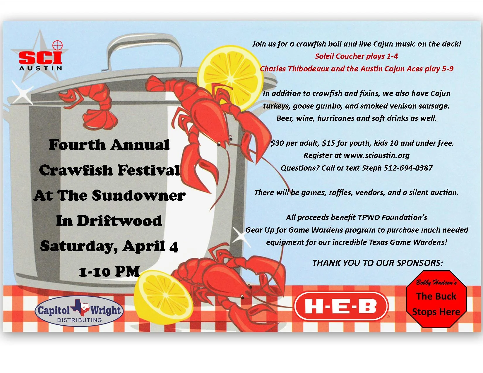 CANCELLED DUE TO COVID-19------- Fourth Annual Crawfish Festival at the Sundowner