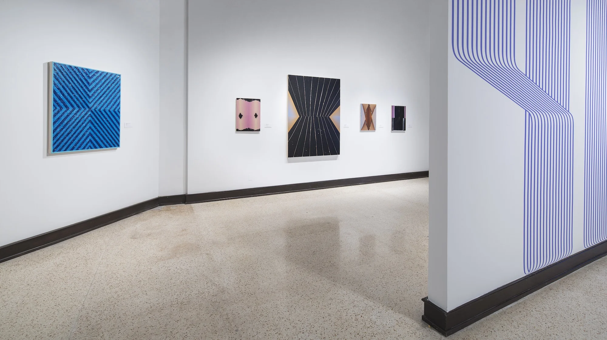 Russell Tyler (left), Rafael Vega (center), Terry Taggerty (right). Linear Abstraction , Gutstein Gallery, Savannah College of Art and Design, Savannah, Georgia. Courtesy of the Savannah College of Art and Design. 2015. Photo: Marc Newton