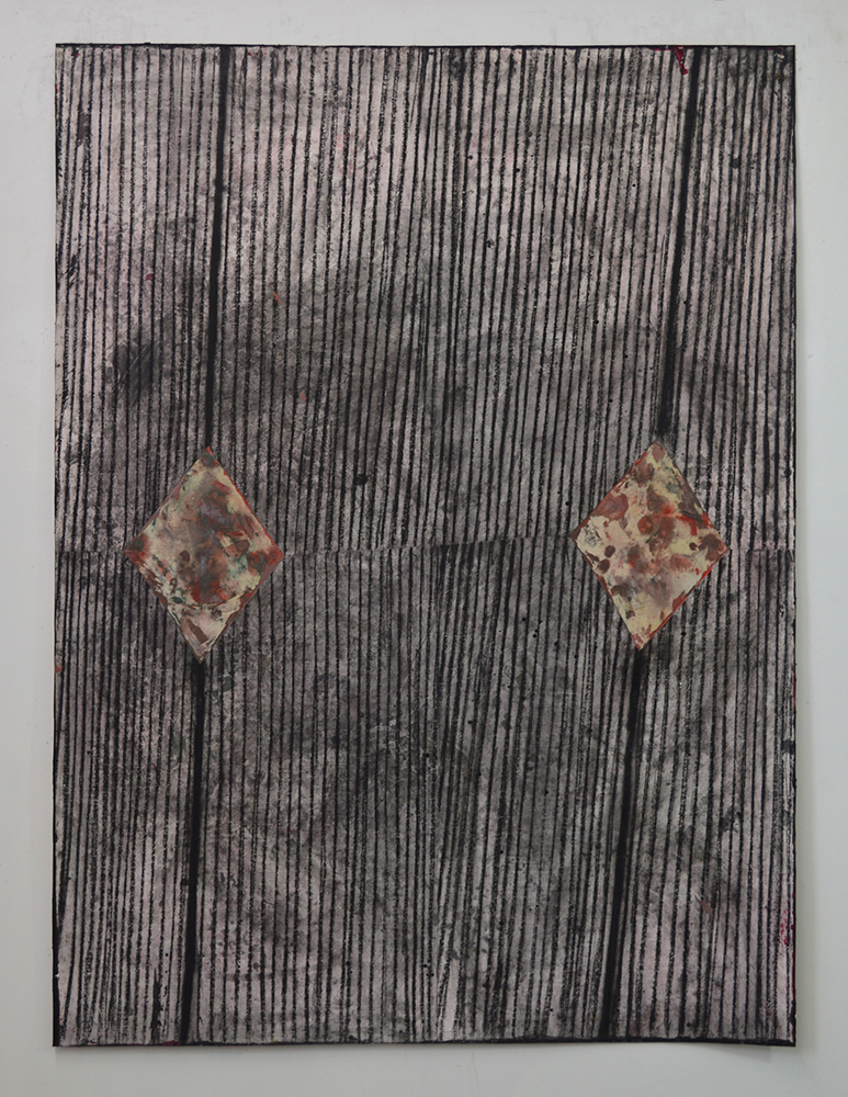  Untitled  Acrylic, charcoal, fabric on canvas  64 x 48 in.  2015 