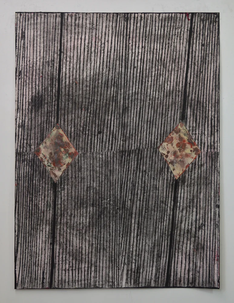 Untitled Acrylic, charcoal, fabric on canvas 64 x 48 in. 2015