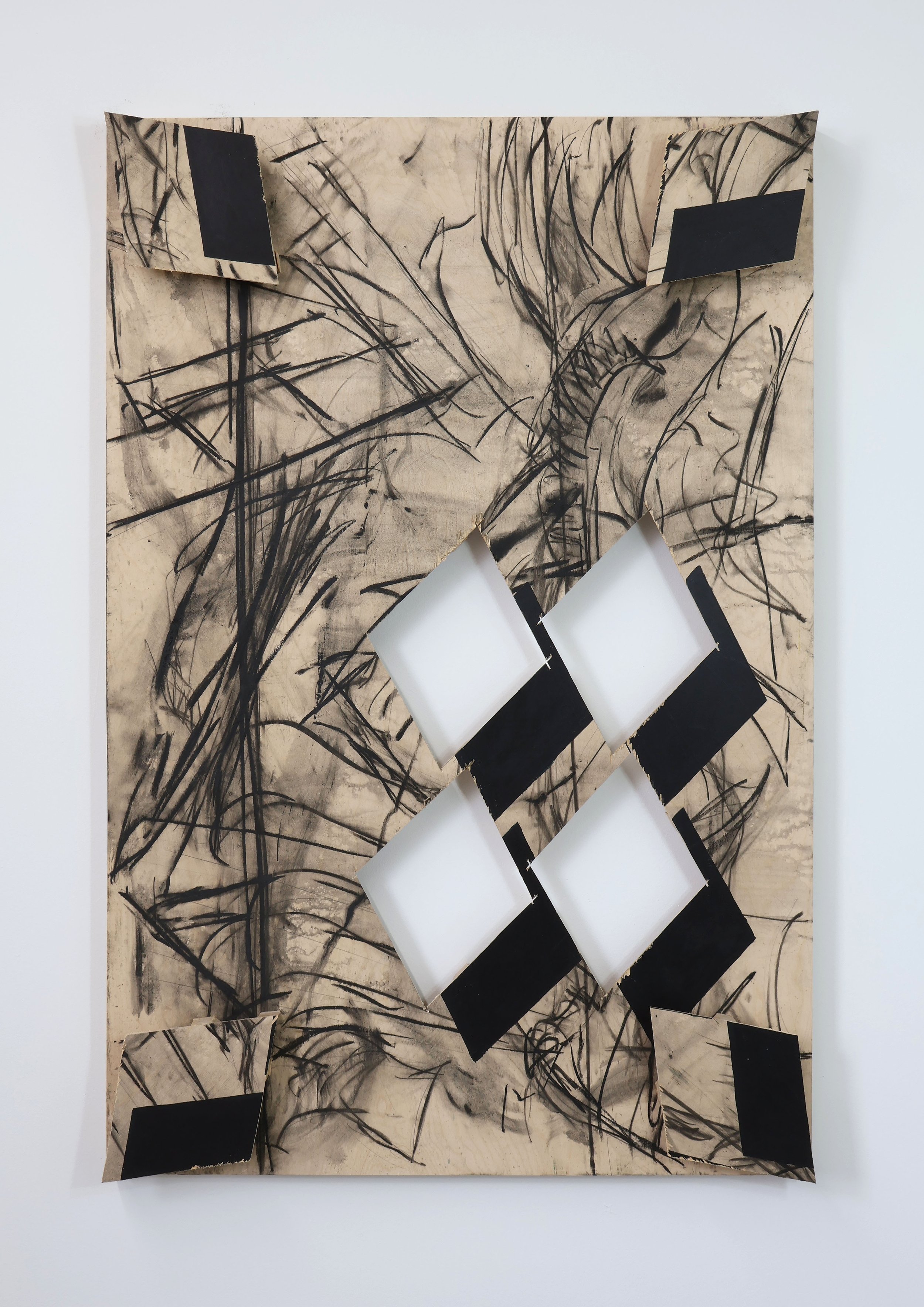  Untitled  Acrylic, charcoal, graphite pencil on wood panel.   60 x 40 x 2 in.  2022 