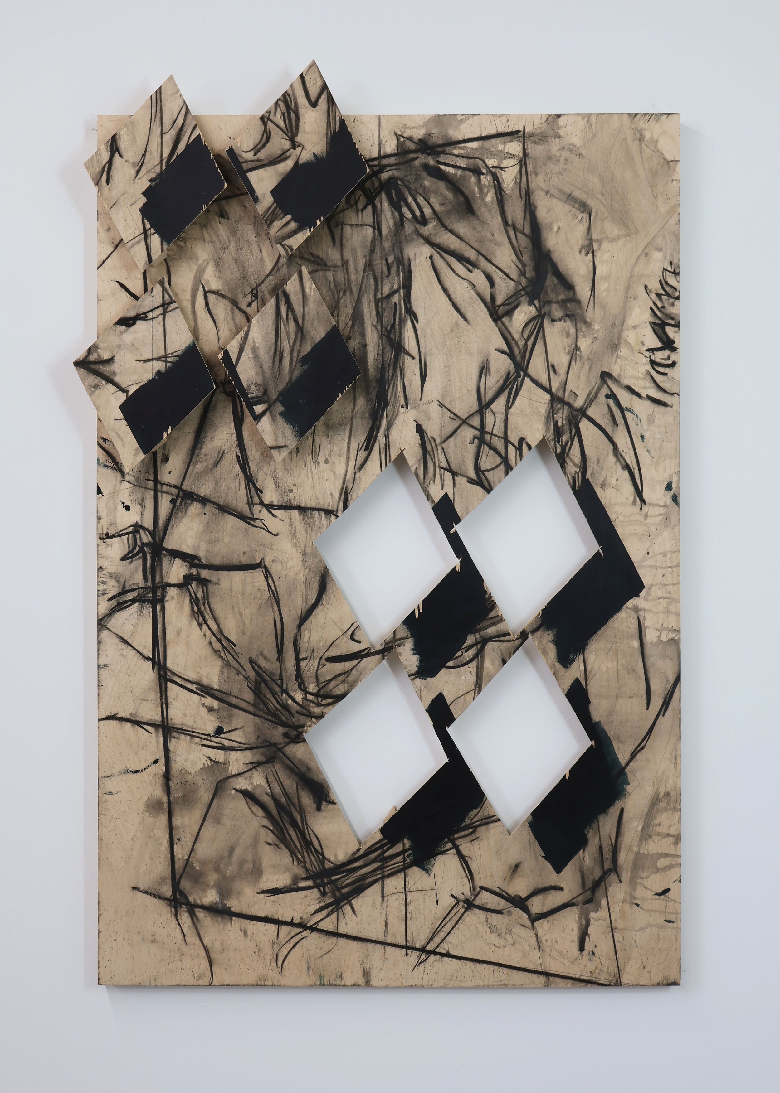 Untitled  Acrylic, charcoal, graphite pencil on wood panel.   64 x 42 x 2 in.  2022 