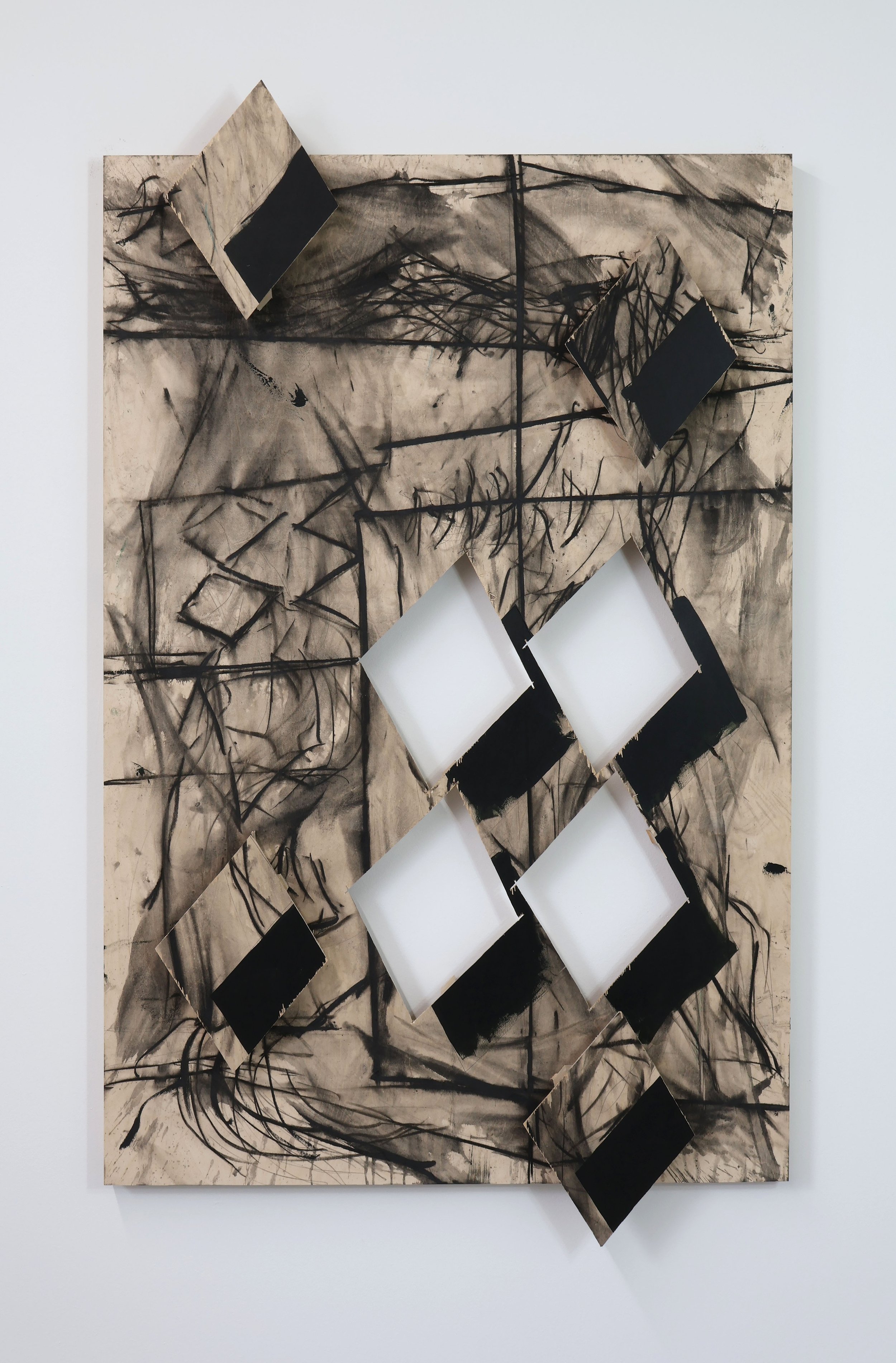  Untitled  Acrylic, charcoal, graphite pencil on wood panel.   67 x 40 x 2 in.  2022 