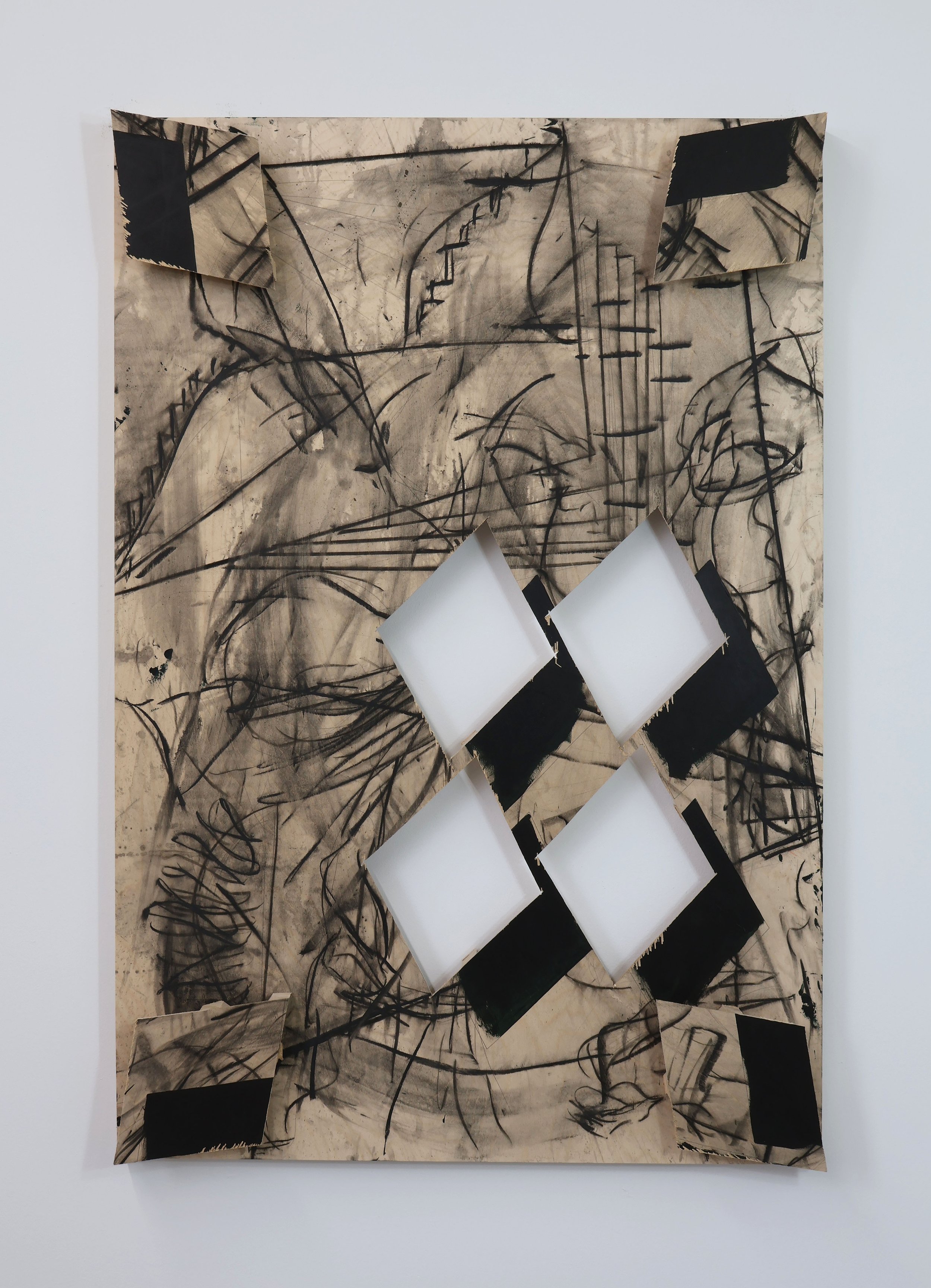  Untitled  Acrylic, charcoal, graphite pencil on wood panel.   60 x 40 x 2 in.  2022 