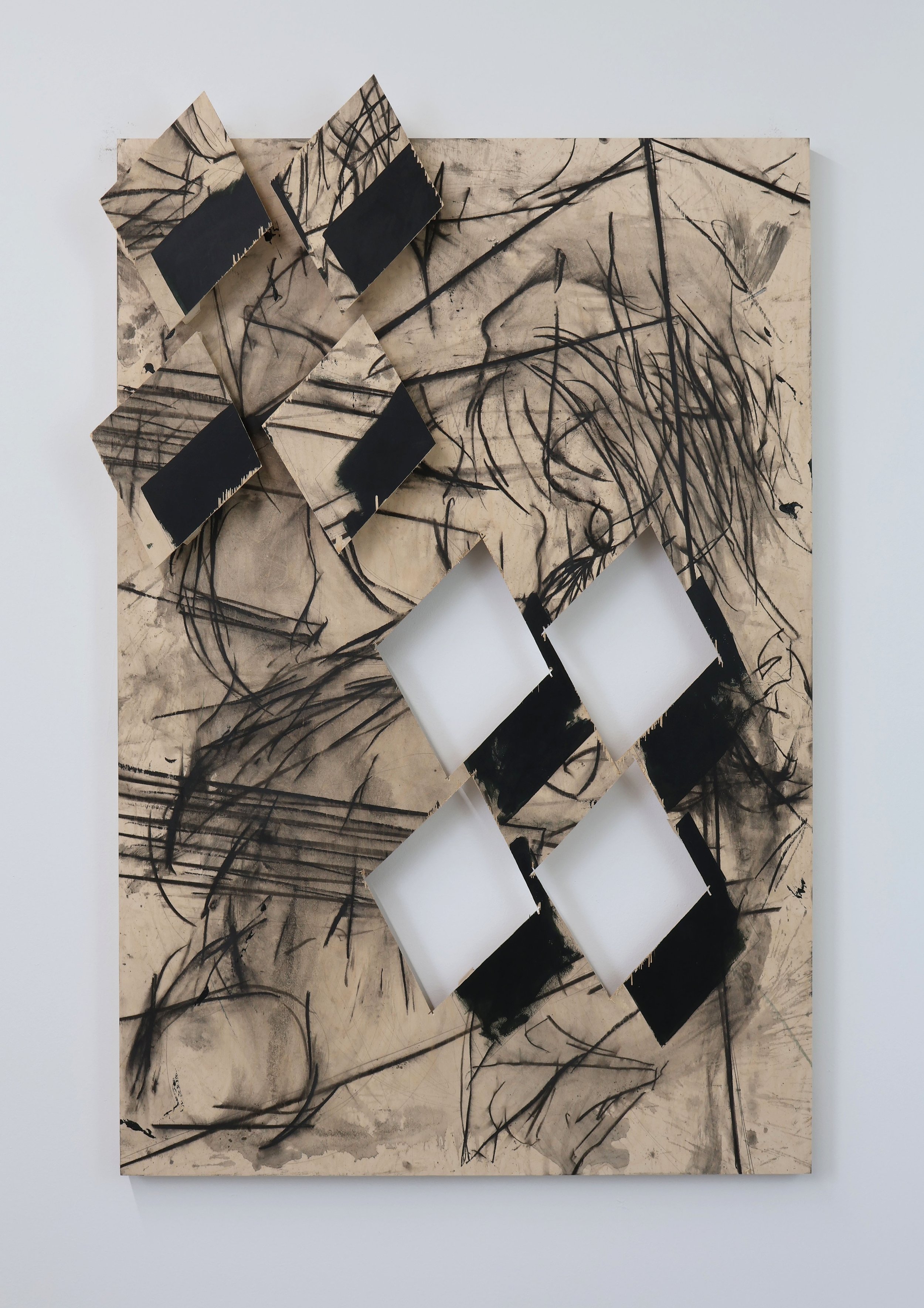  Untitled  Acrylic, charcoal, graphite pencil on wood panel.   64 x 42 x 2 in.  2022 