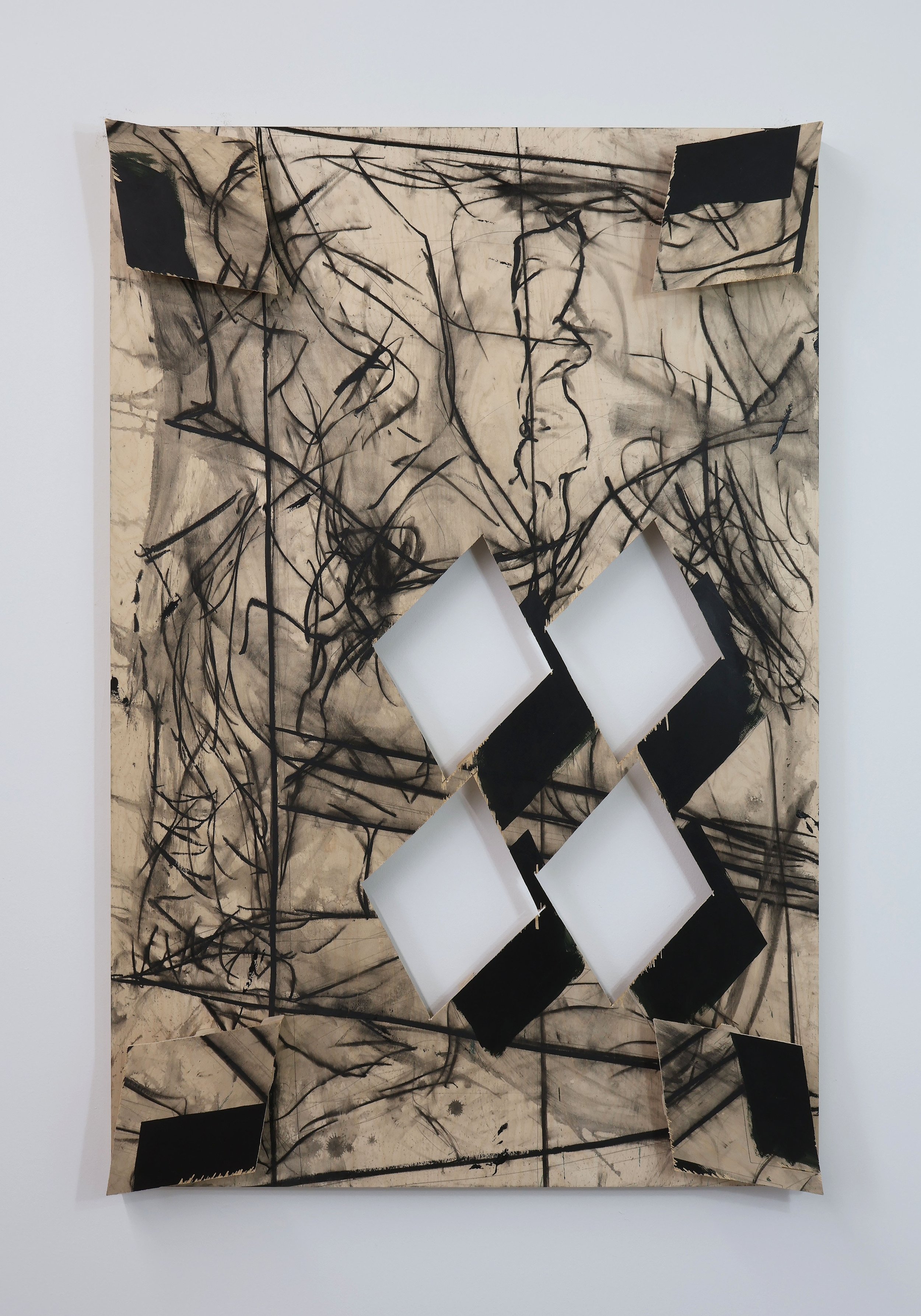  Untitled  Acrylic, charcoal, graphite pencil on wood panel.   60 x 40 x 2 in.  2022 