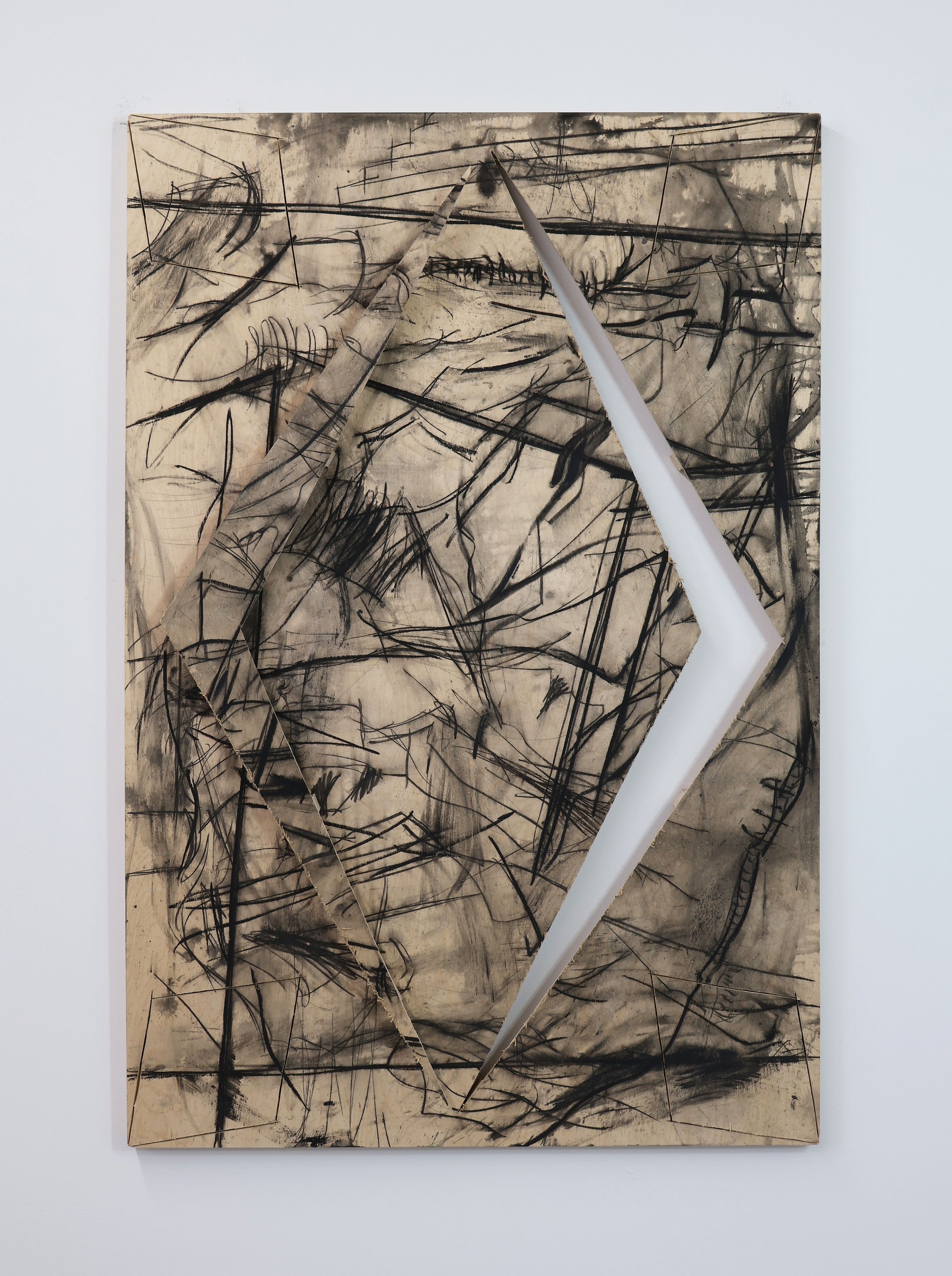  Untitled  Acrylic, charcoal, graphite pencil on wood panel.   60 x 40 x 2 in  2023 