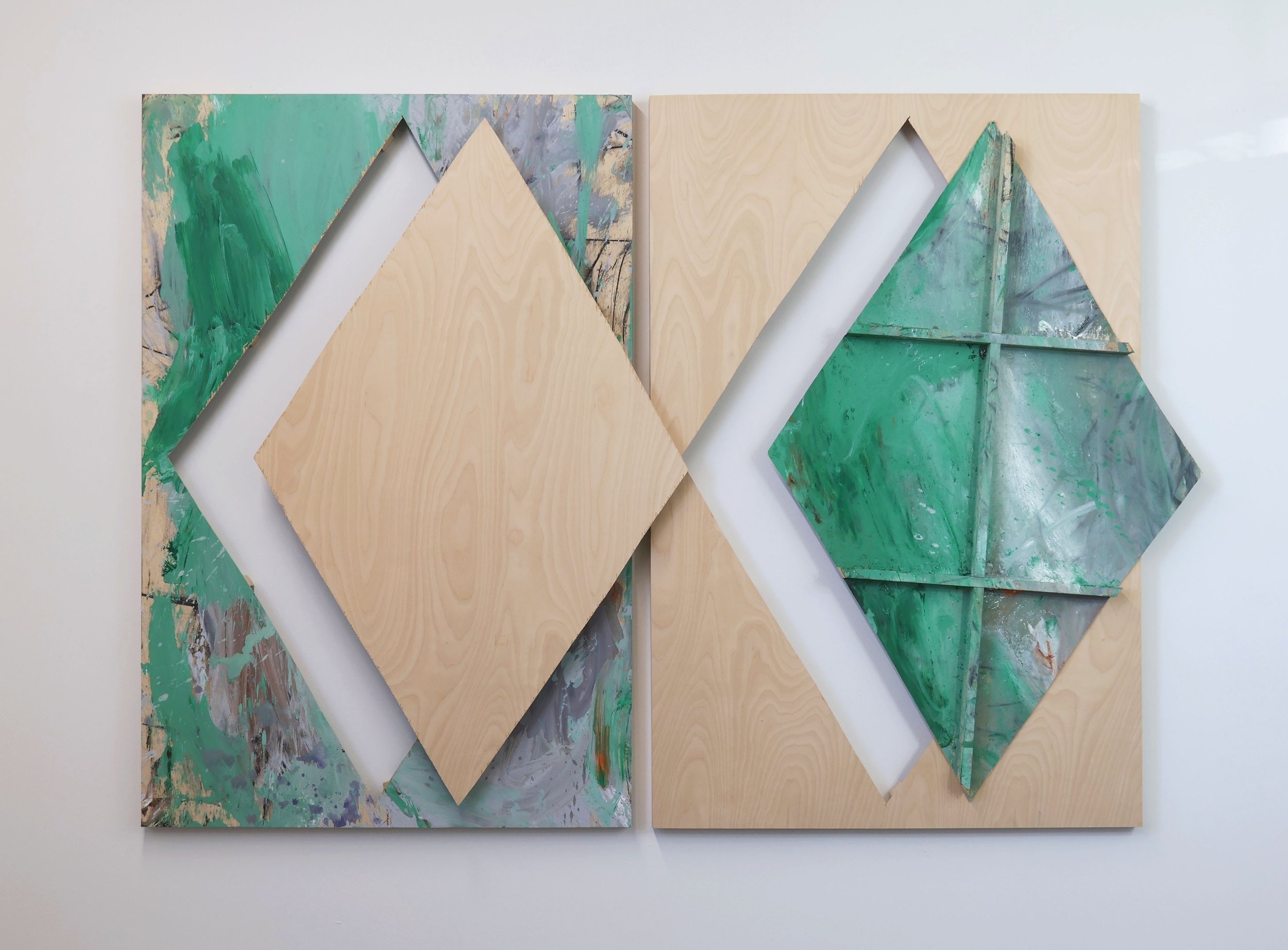  Untitled  Acrylic, charcoal, graphite pencil on wood panel.   60 x 86 x 2 in (Diptych)  2023 