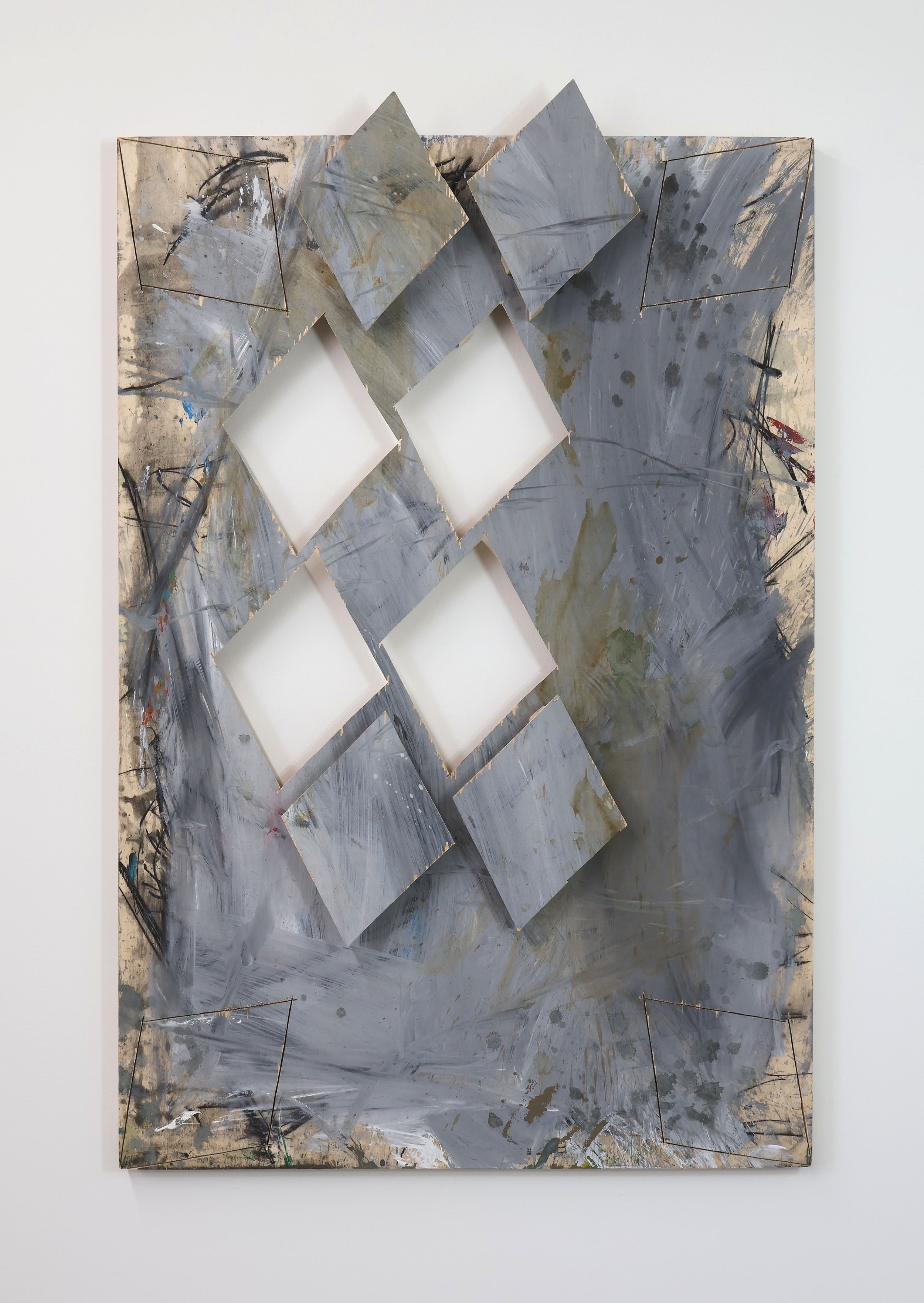  Untitled  Acrylic, charcoal, graphite pencil on wood panel.   65 x 40 x 2 in  2023 