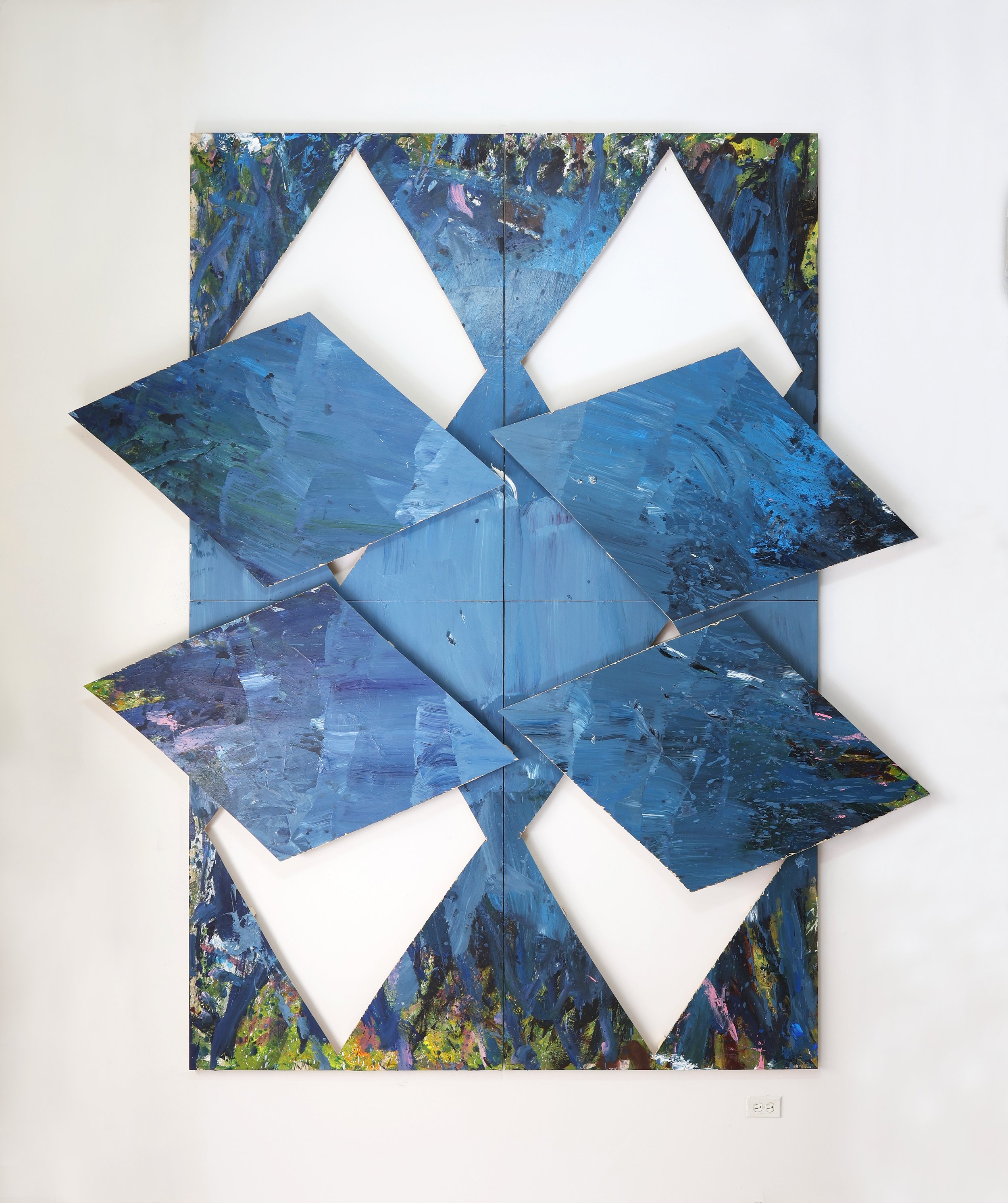 Untitled Acrylic, charcoal, graphite pencil, wood panel on wood panel. 120 × 109 × 2 in, multiple panels. 2024