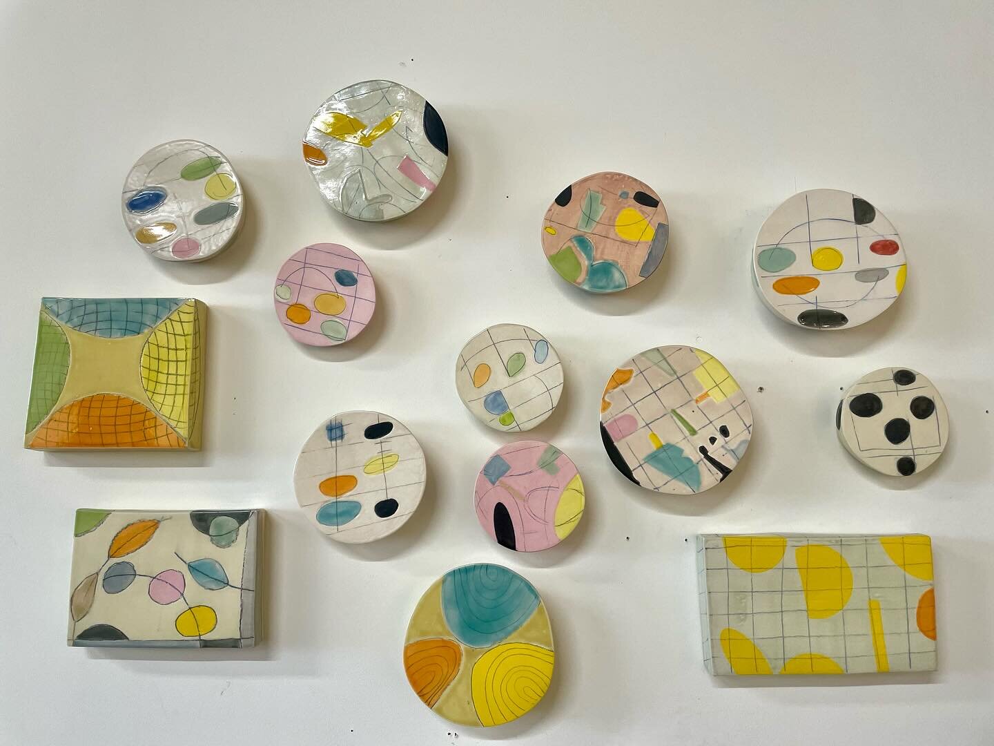 Wall of Discs and Squares- studio Holiday Sale is coming up and studio is getting ready!  Saturday, December 2nd  110:00-5:00pm and Sunday,  December 3rd 12:00-5:00pm.  3620 Perkins Ave Cleveland, Ohio 44114
Judith Salomon- Ceramics  Garie Waltzer- P