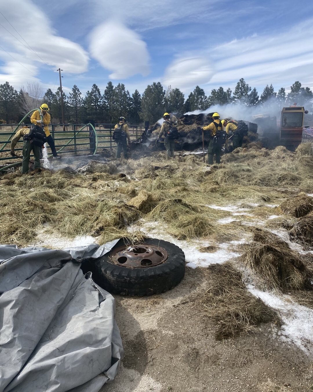 Hay stack on fire. How did this happen