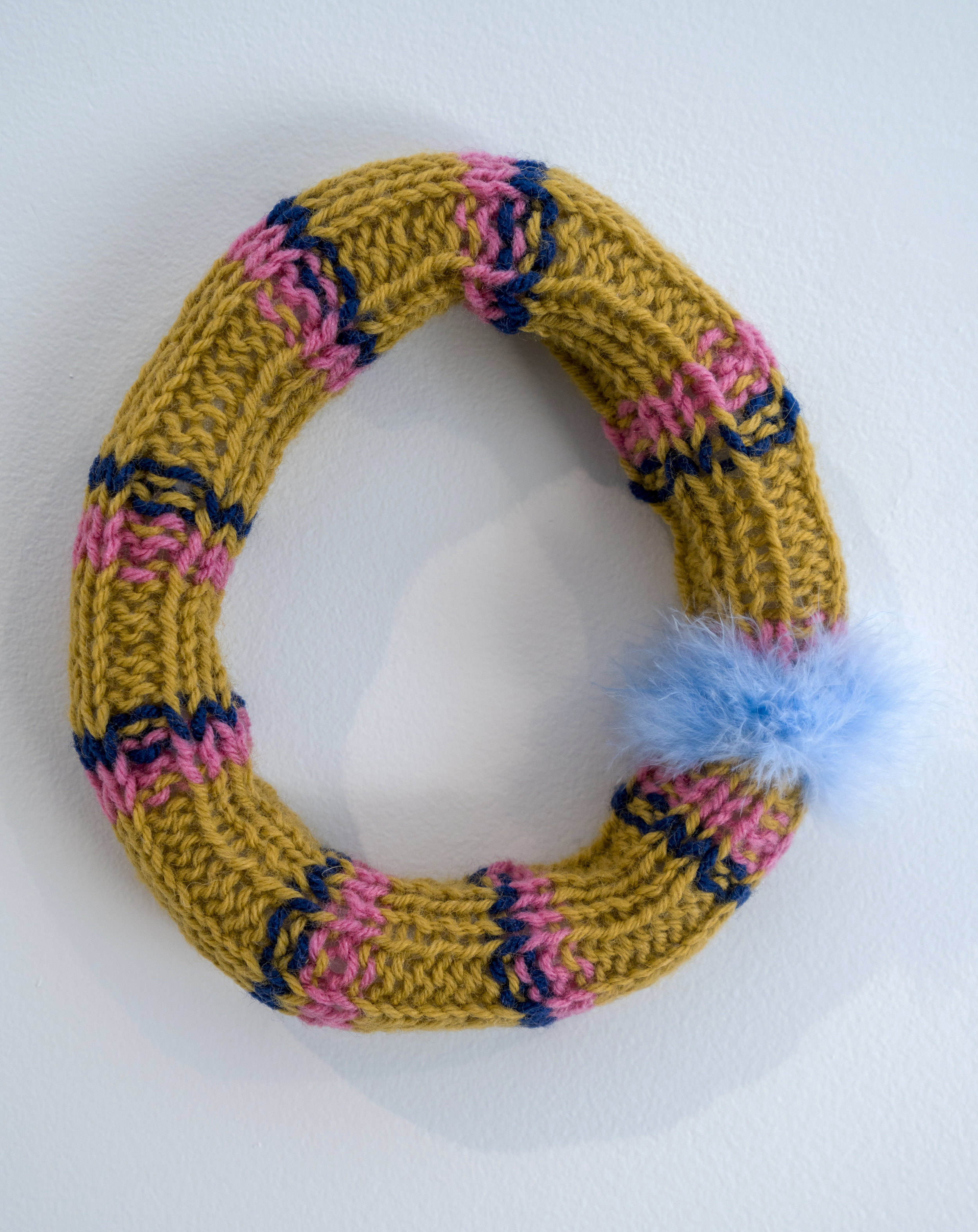   Ring around the rosie   2016  Wool yarn, acrylic yarn, acrylic stuffing,&nbsp;feather down.  8" x 8"       