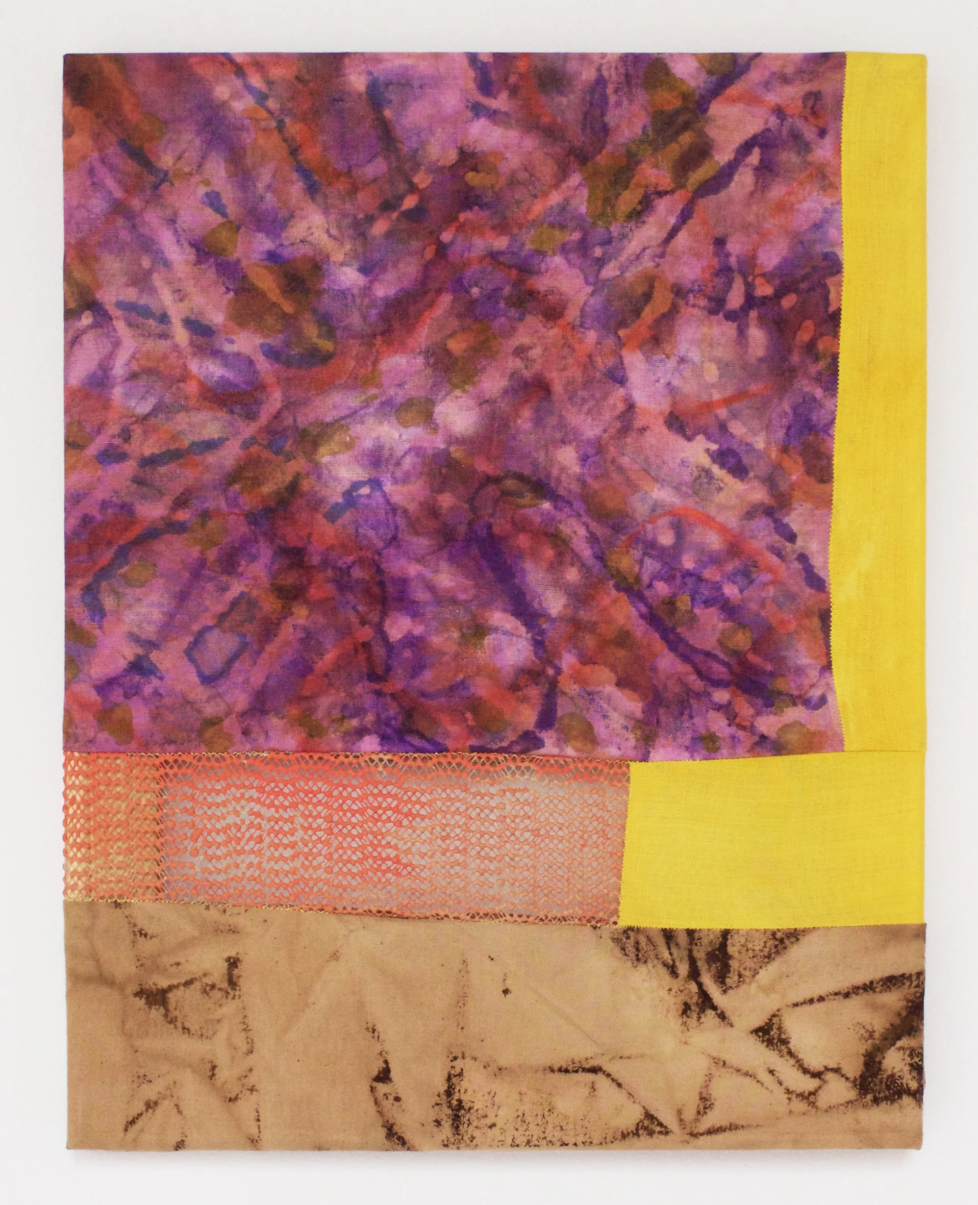 Quagmire 2017 Cotton fabric, coffee, fabric dye, acrylic paint, rug mat 11” x 14”