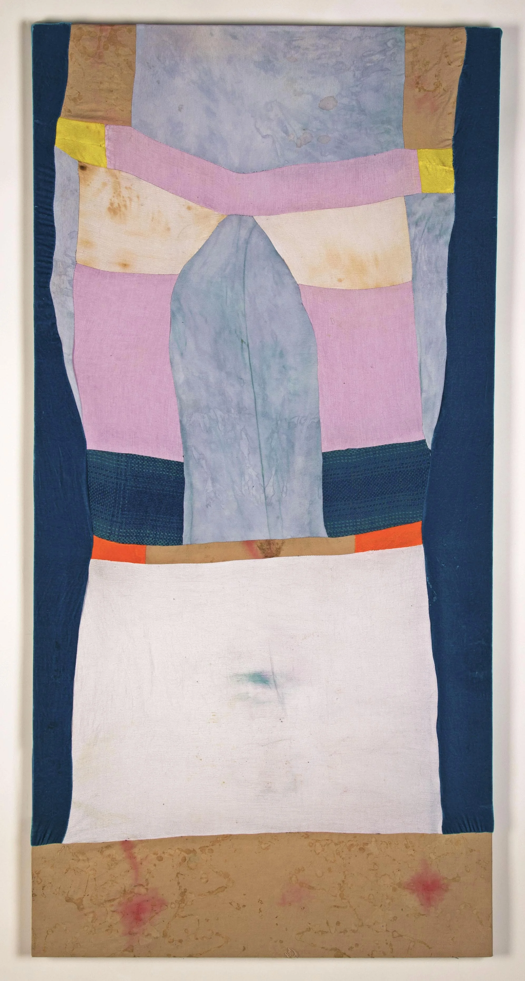 Afternoon Slumber 2017 Red cabbage, vinegar, baking soda, salt, coffee, food coloring, glue, cotton fabric, hand loomed wool weaving, velour. 30" x 60"