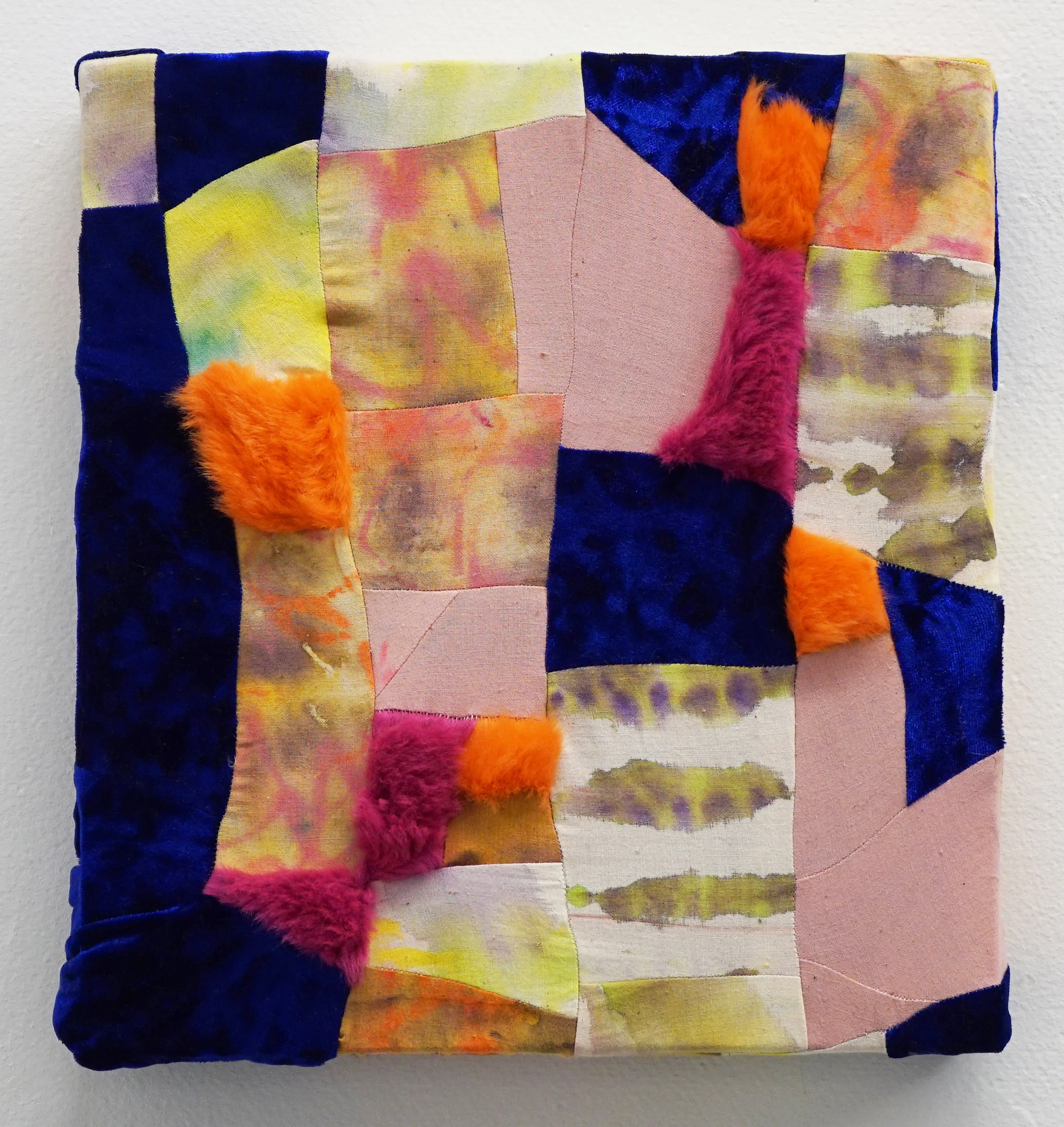 Mayfly 2017 Dye, resist, cotton fabric, velour, faux fur. 10" x 11"
