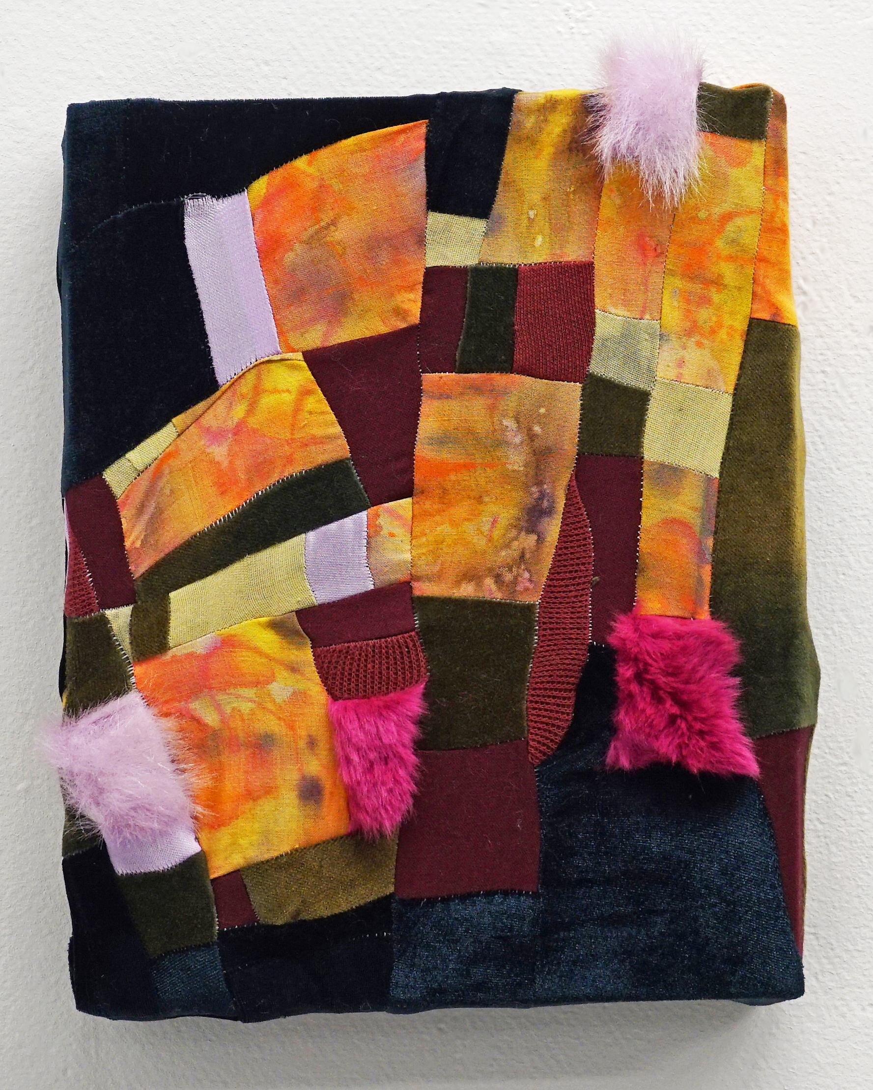 Clamber 2017 Dye, green tea, food coloring, cotton fabric, velour, velvet, faux fur 8" x 10"