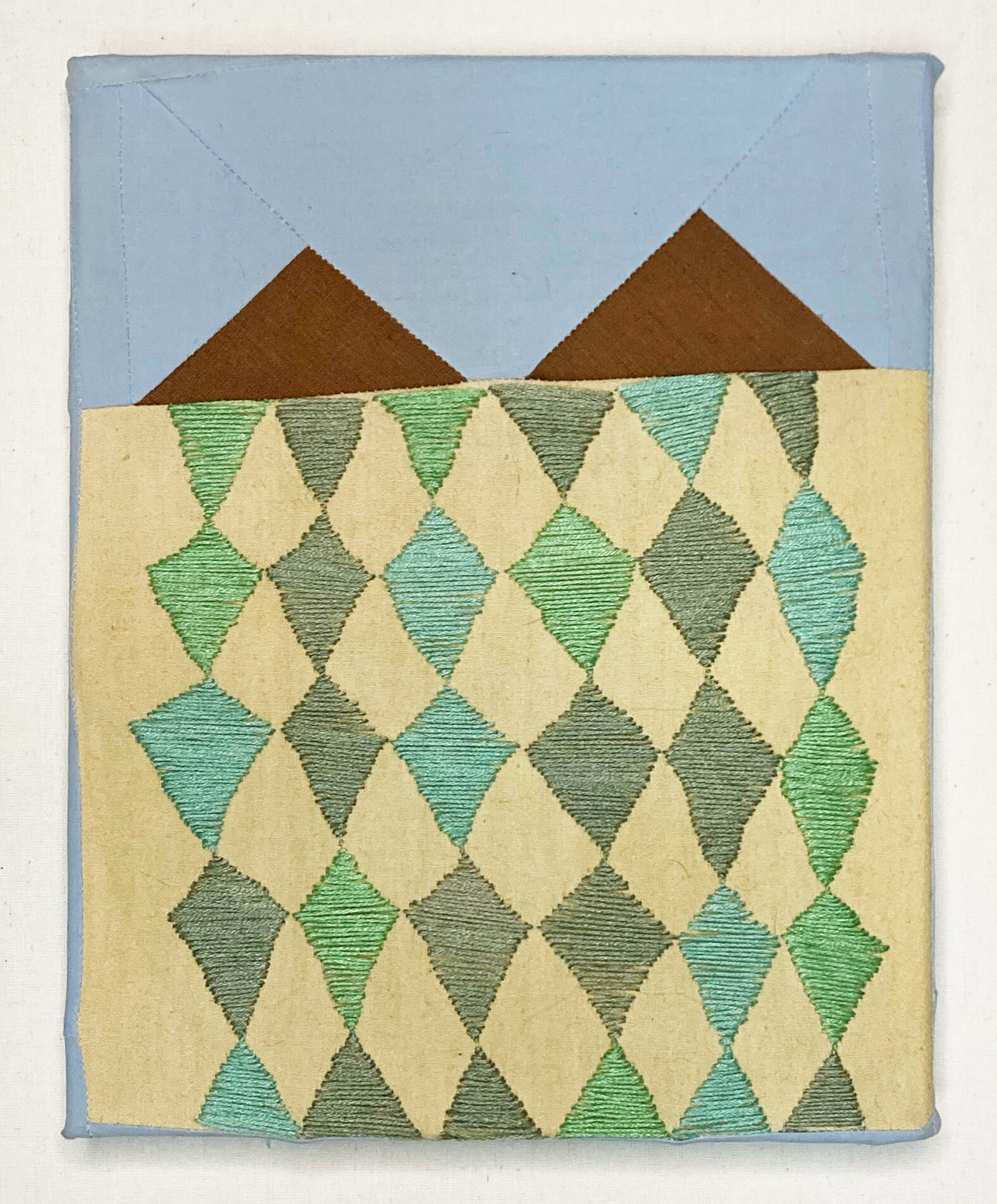   Twins   Muslin, poplin, marigold, embroidery thread.  8” x 10”  2021 