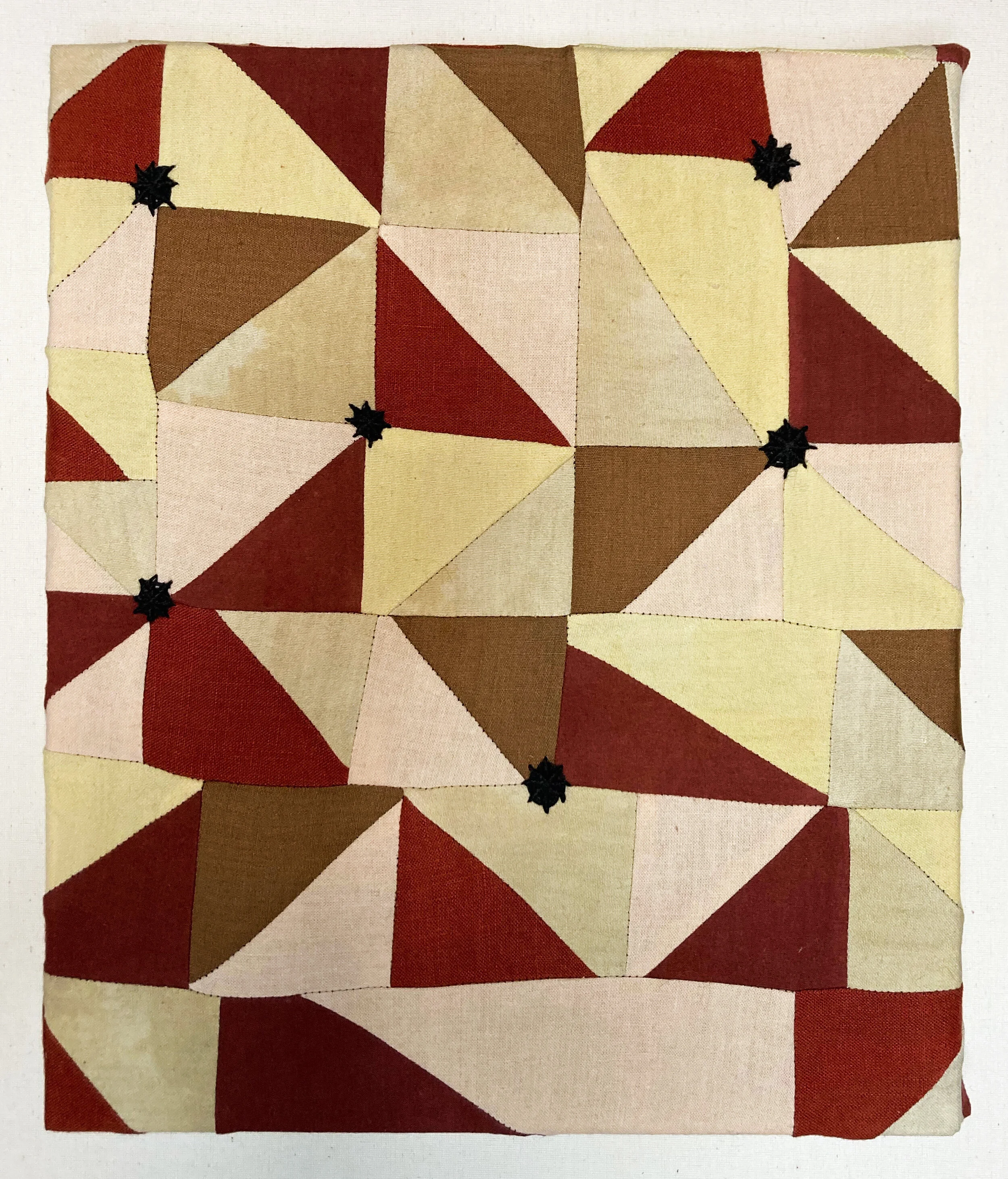   Pinpoint   Muslin, poplin, linen, madder, marigold, onion skin, embroidery thread.  10” x 12”  2021 