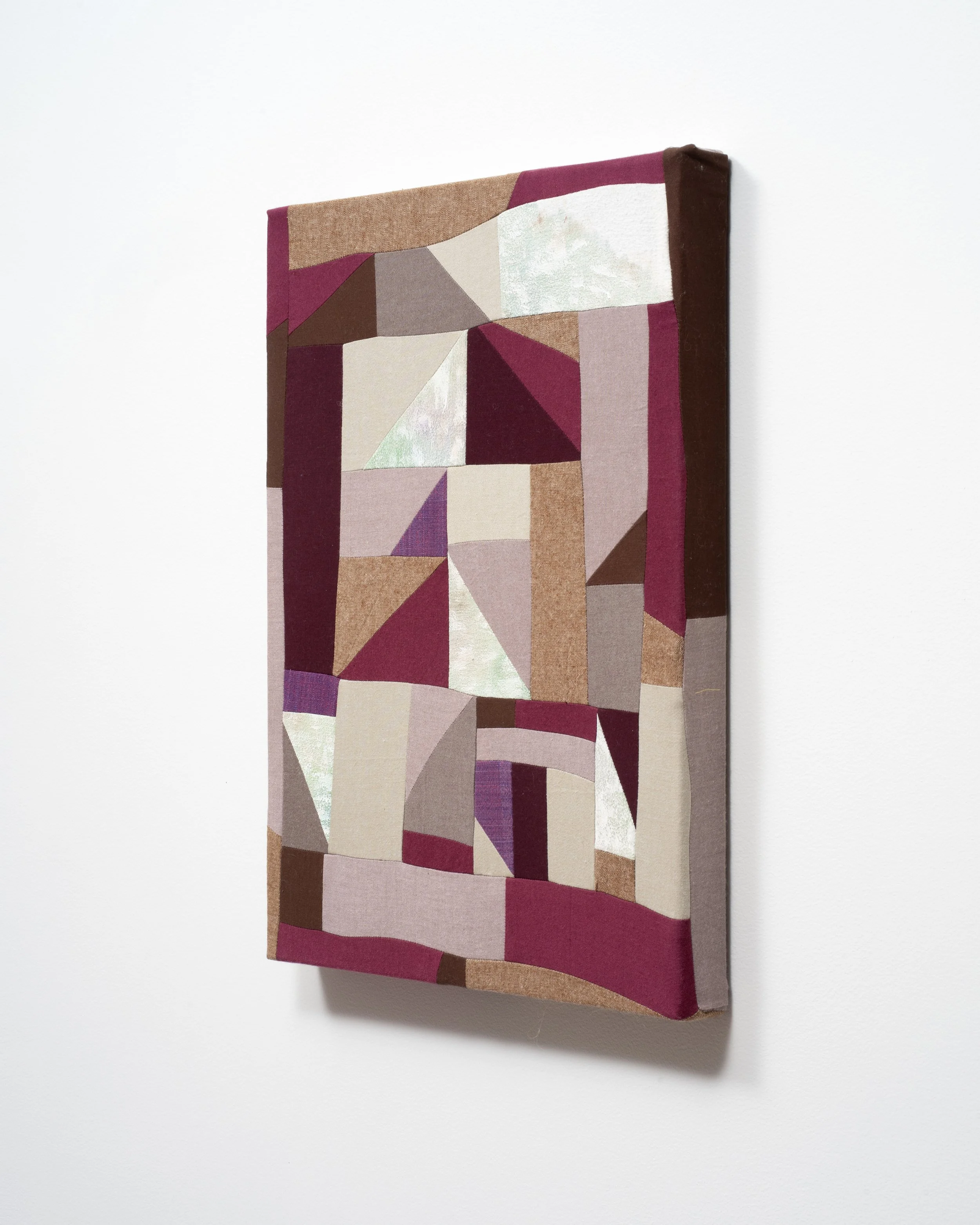  Hazy Days (side view)   Poplin, yarn-dyed cotton, linen-cotton fabric, flannel, acrylic paint.&nbsp;  16” x 20”  2023  Photo: Jay Stern 