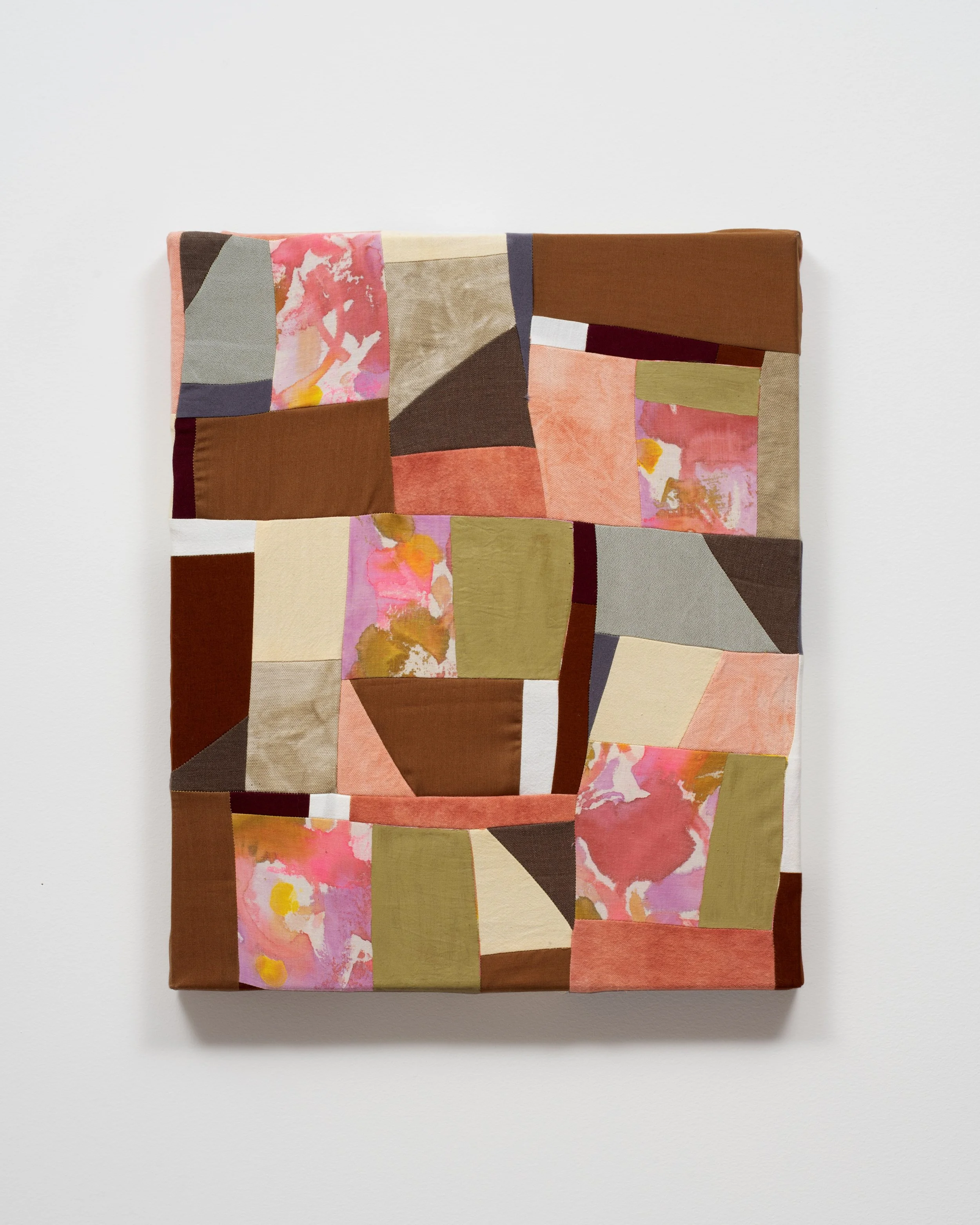   Pavement Blossoms   Muslin, poplin, flannel, canvas, linen, viscose, madder, marigold, iron, fabric dye, acrylic paint.  15" x 18"  2022  Photo: Jay Stern 