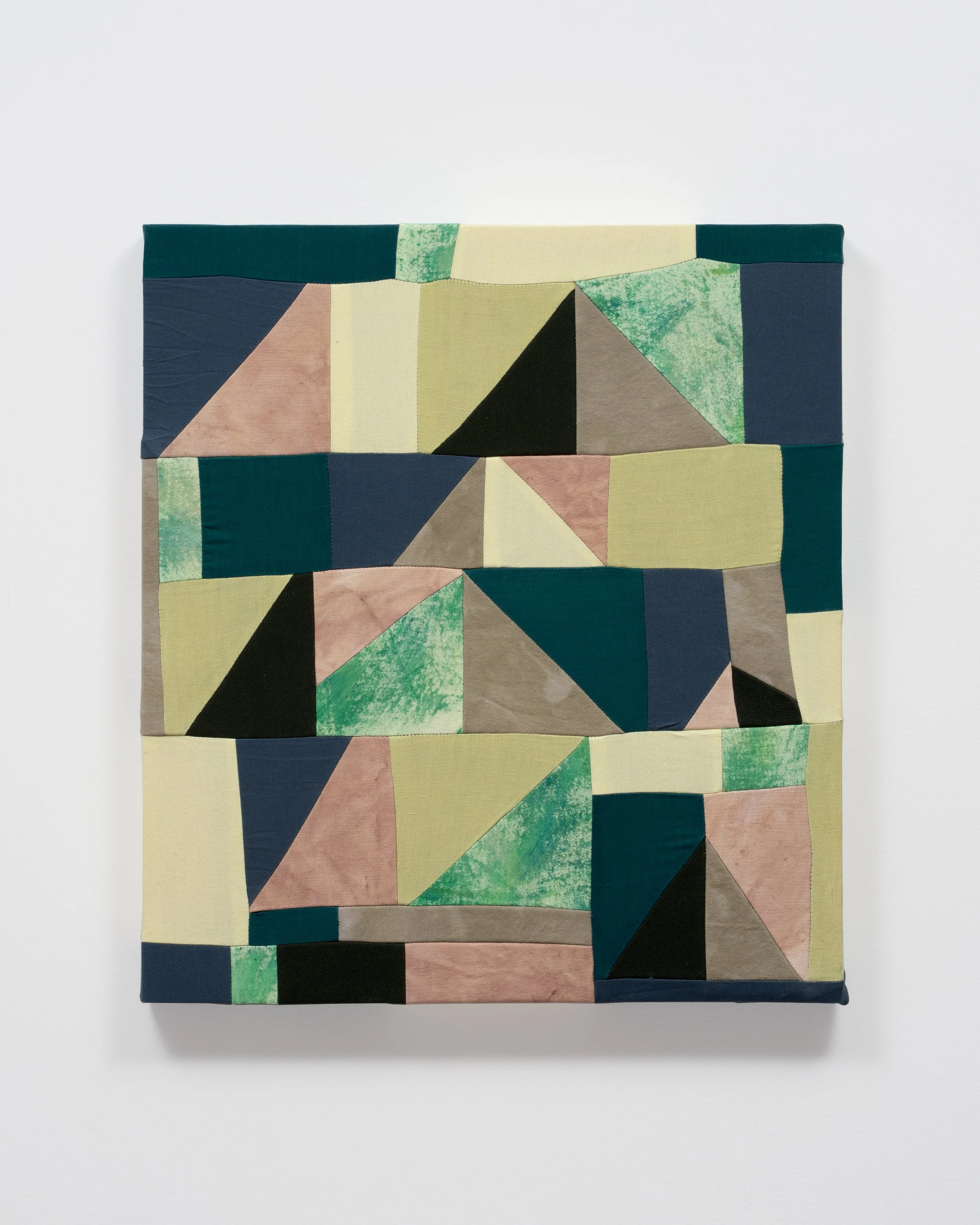   I hear you calling   Poplin, flannel, canvas, linen, madder, marigold, iron, acrylic paint.  18” x 20”  2025  Photo: Jay Stern 