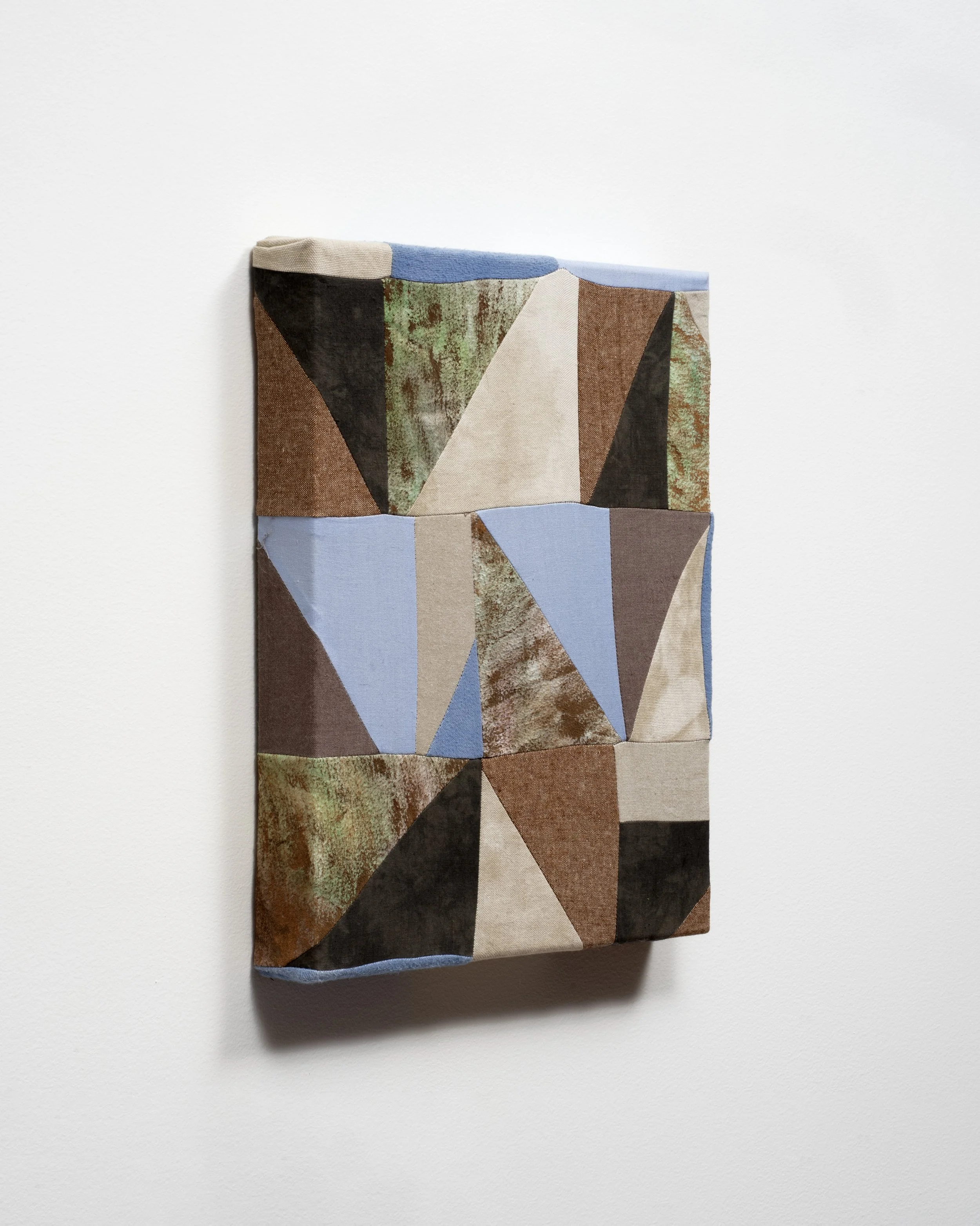   Coastline (side view)   Canvas, poplin, shot cotton, flannel, linen, marigold, iron, acrylic paint.&nbsp;  12″ x 14″&nbsp;  2023  Photo: Jay Stern 