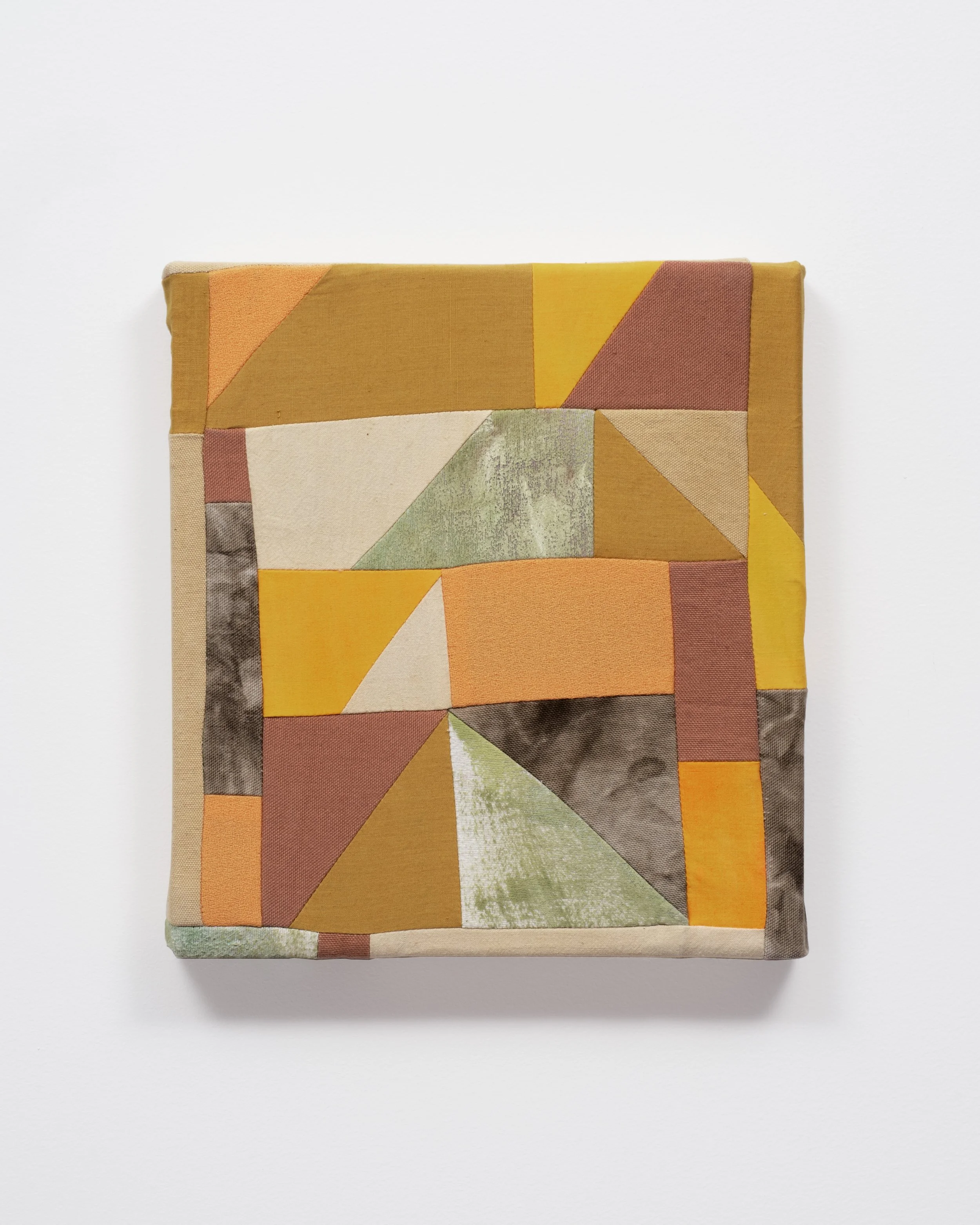   Sundazed   Canvas, flannel, poplin, wool, marigold, iron, and acrylic paint.  10” x 11”  2025  Photo: Jay Stern 