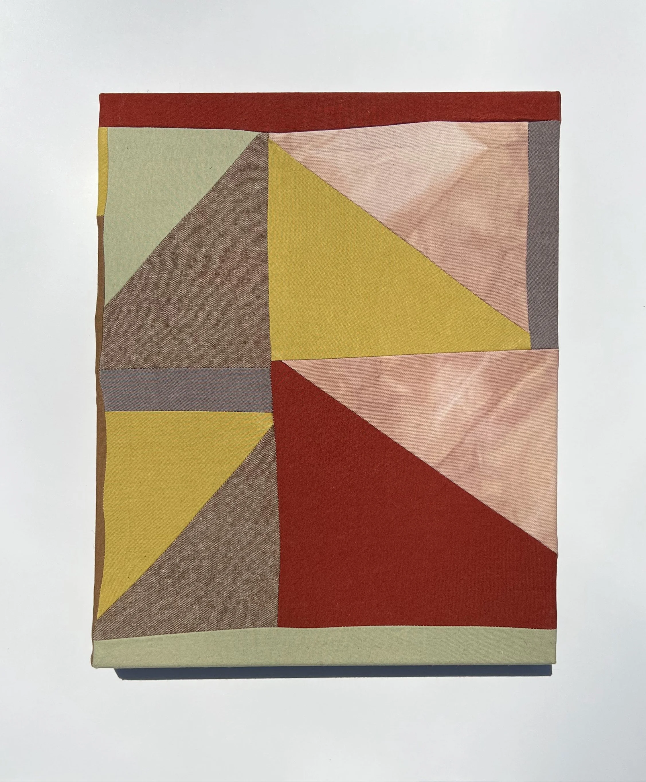   Sunlit Peaks   Canvas, poplin, cotton-linen blend, madder.&nbsp;  12″ x 15″&nbsp;  2023    