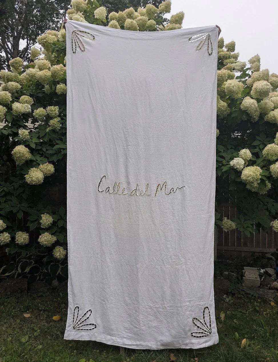  Italian cutwork embroidery curtain for Calle Del Mar. Commissioned for their Paris showroom for September 2025 Fashion Week.   