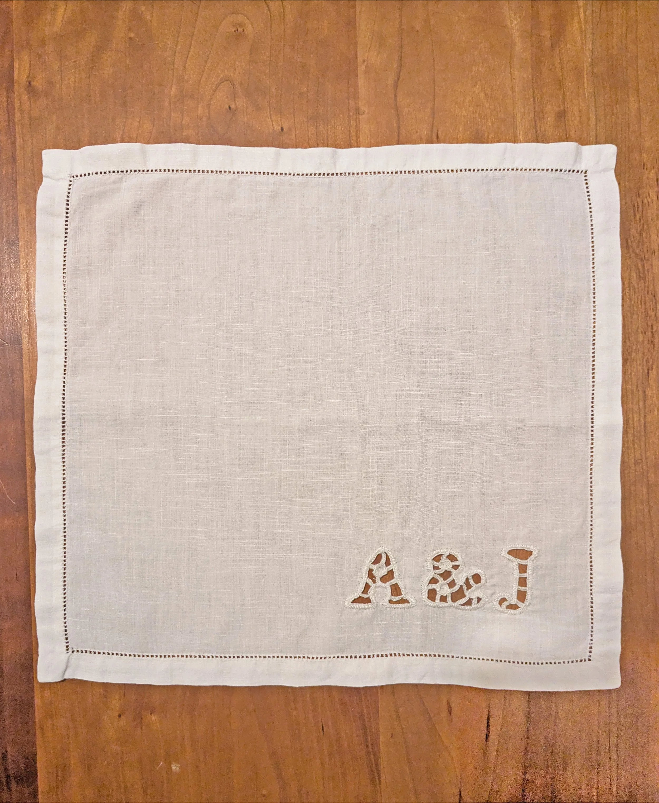  Handkerchief with Italian Cutwork embroidered initials for a wedding.  