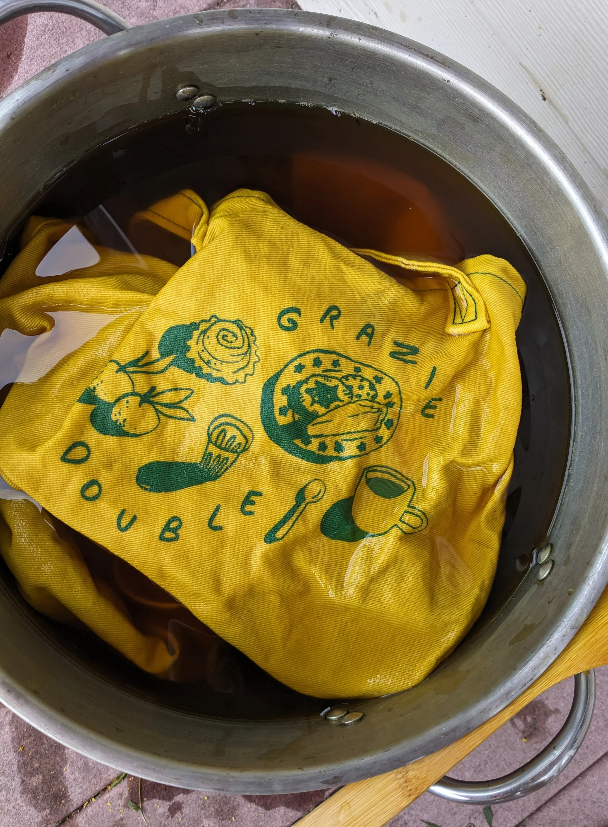  Double Grazie totes in goldenrod dye bath.  