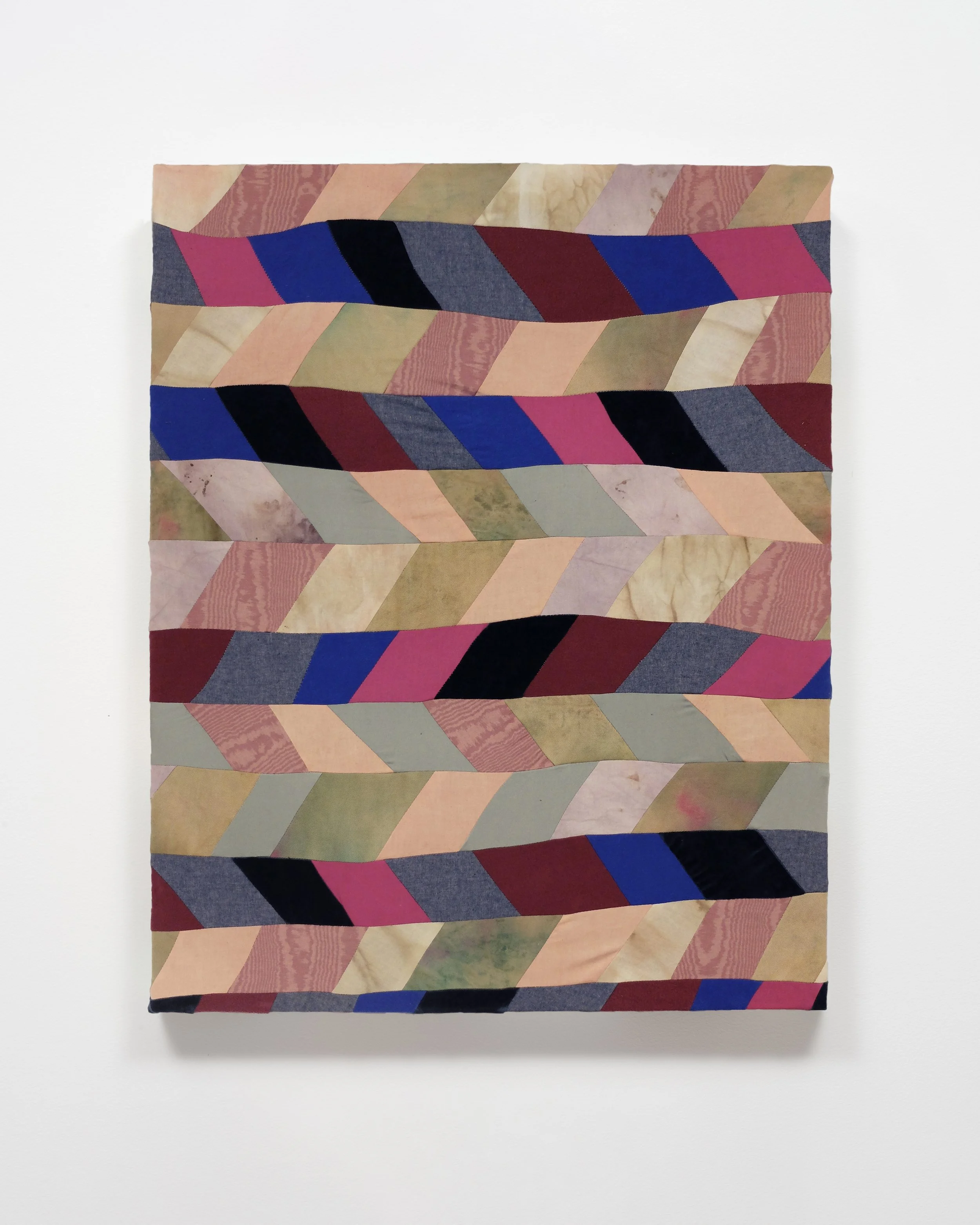   Meadow Stream   Muslin, flannel, linen, velvet, moire, coffee, madder, osage, dye, food coloring, acrylic paint  30” x 38  2019 